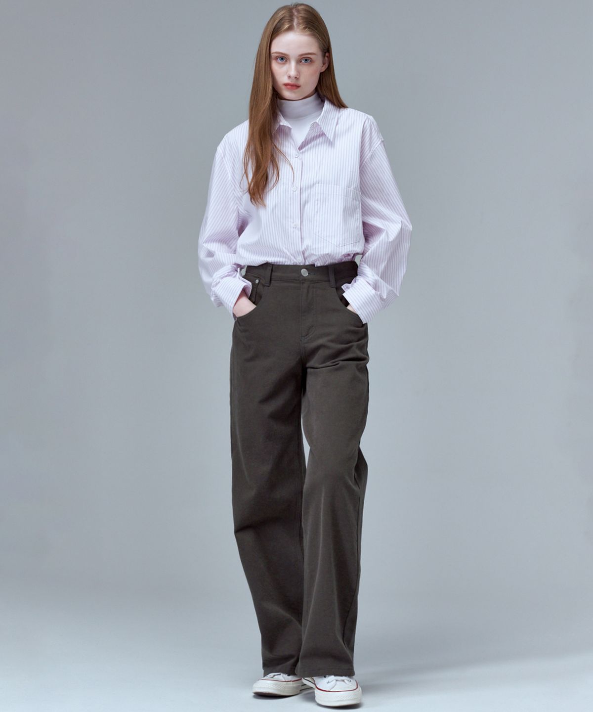 마롭(MALOUPE) 9150 기모 칼라 와이드 팬츠 (브라운)