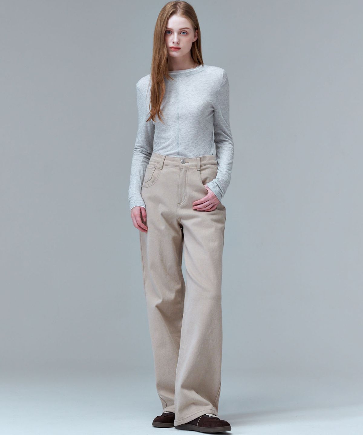 마롭(MALOUPE) 9150 기모 칼라 와이드 팬츠 (베이지)