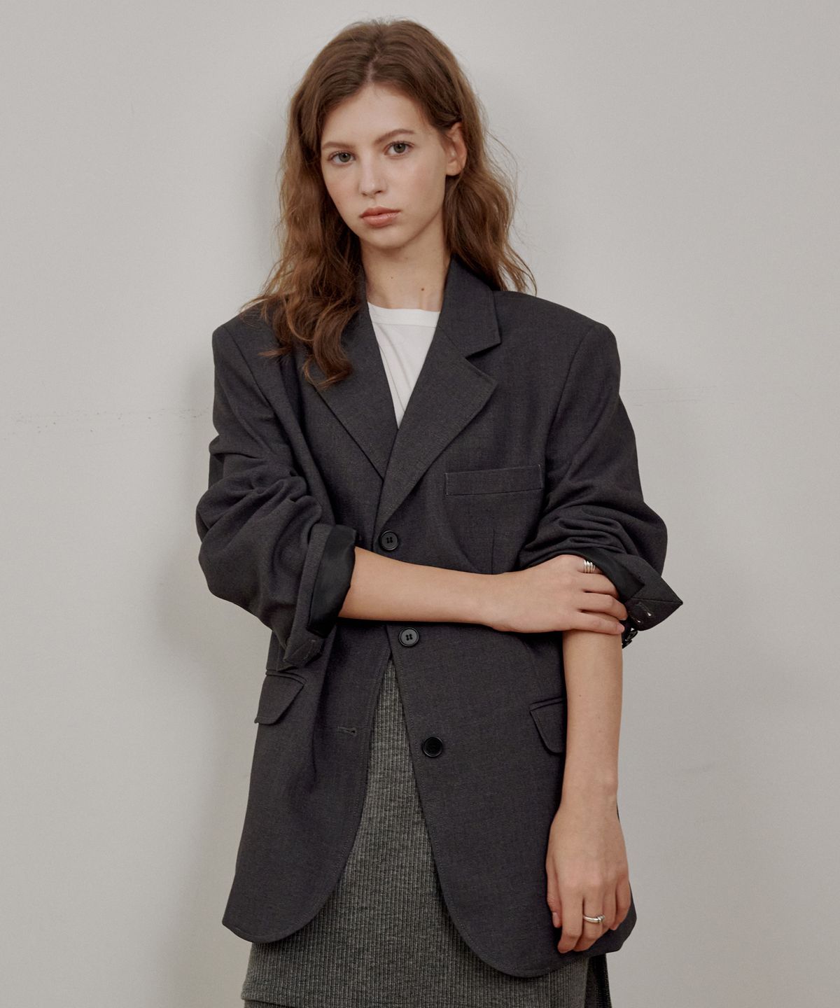 로시로우(LOSSYROW) Loose Fit Tailored Jacket Charcoal