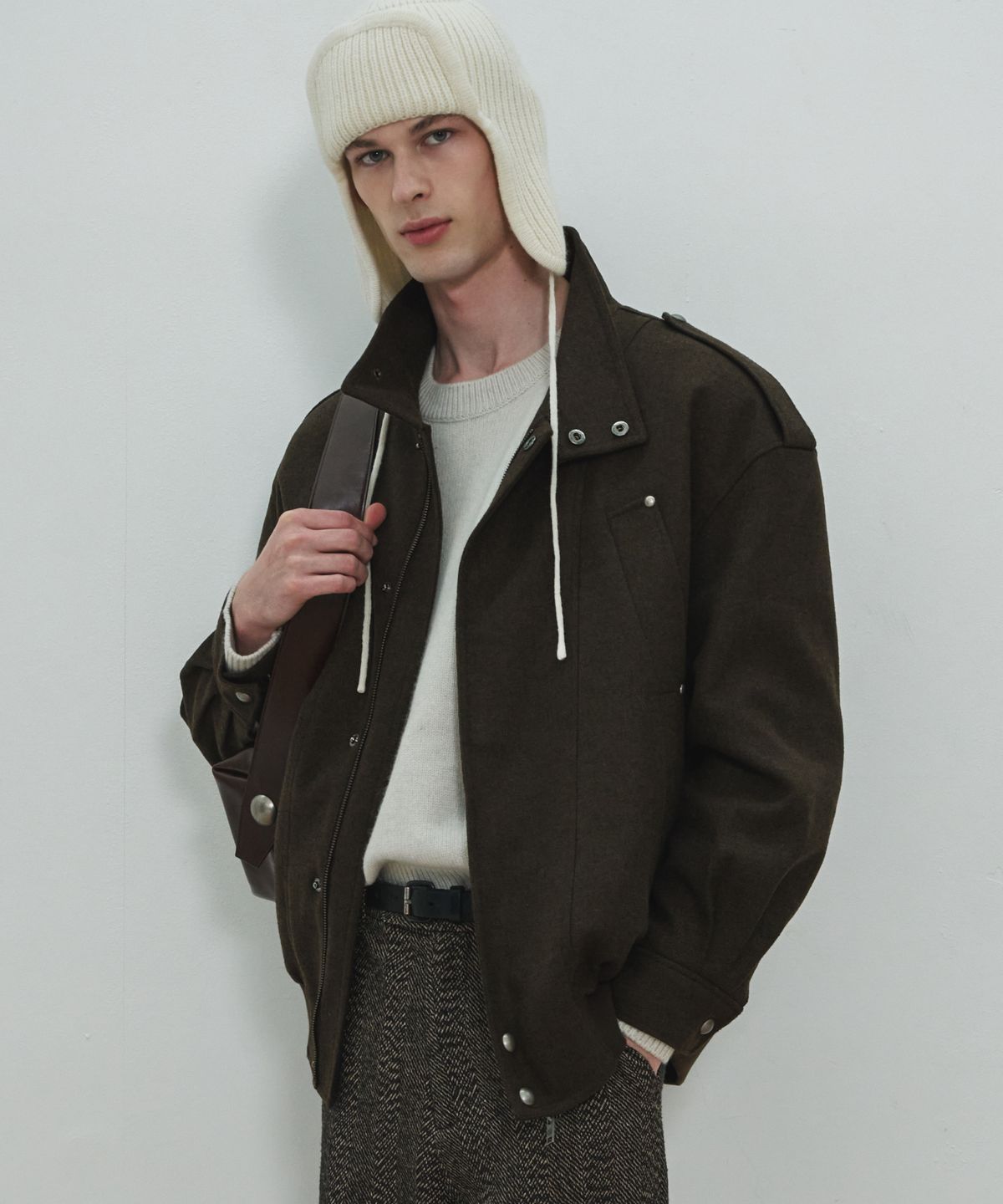 문선(MOONSUN) UNISEX, 4 Pocket Oversized Wool Blouson / Brown