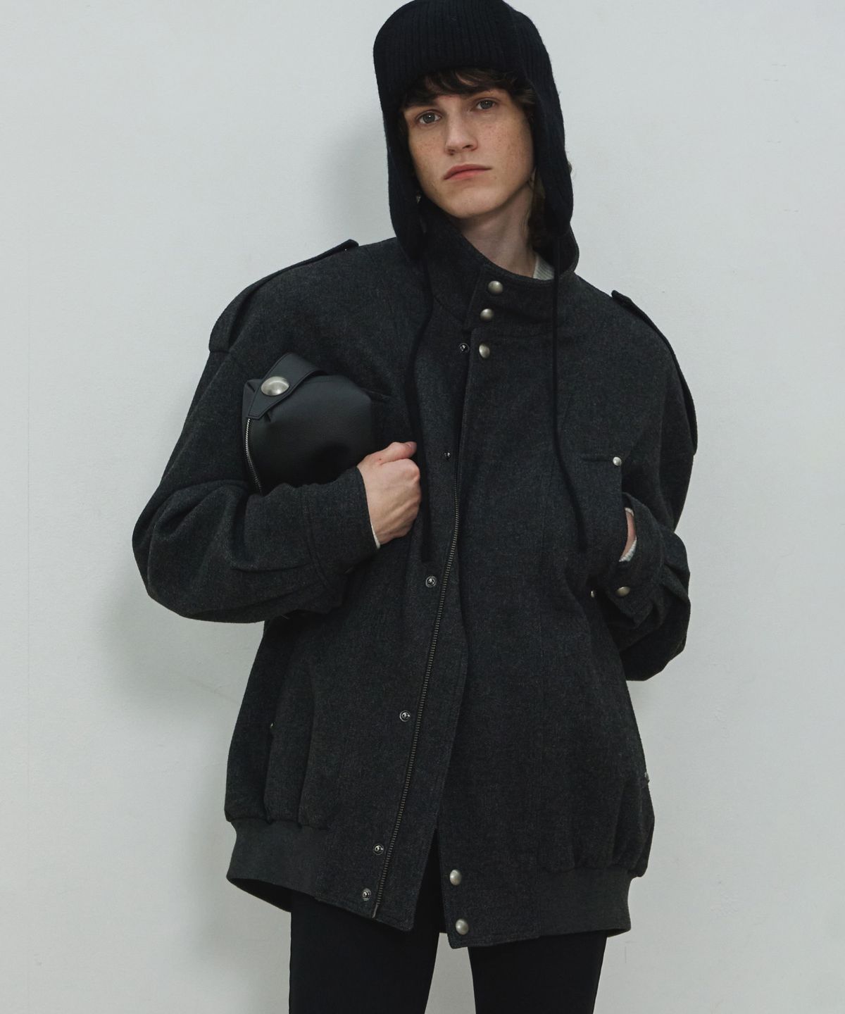 문선(MOONSUN) UNISEX, 4 Pocket Oversized Wool Blouson / Charcoal