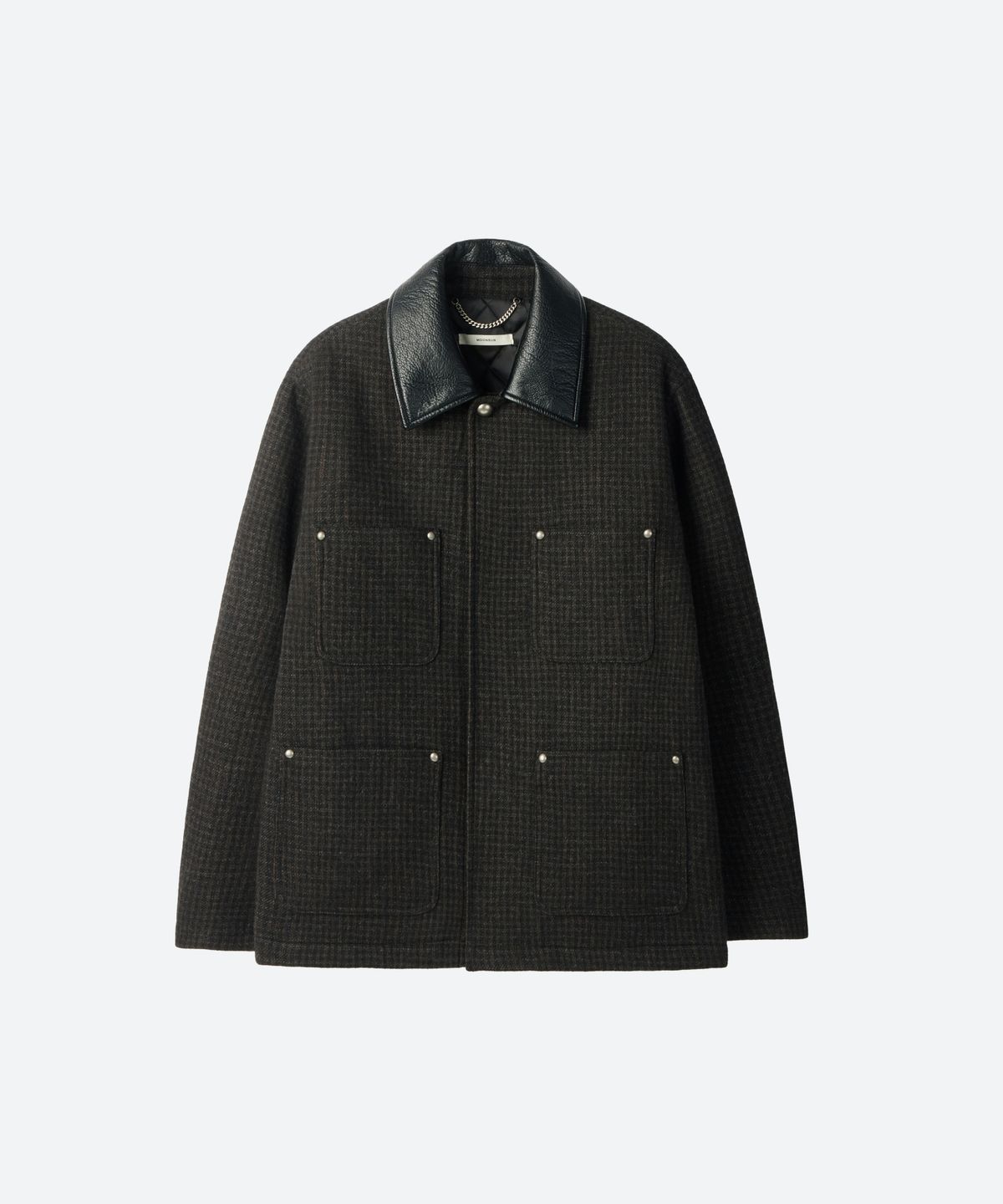문선(MOONSUN) UNISEX, Studed Wool Half Coat / Brown check