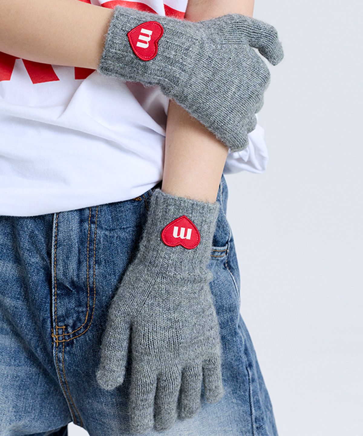 마크니(MACNI) LOVE M FINGER HOLE KNIT GLOVES GREY