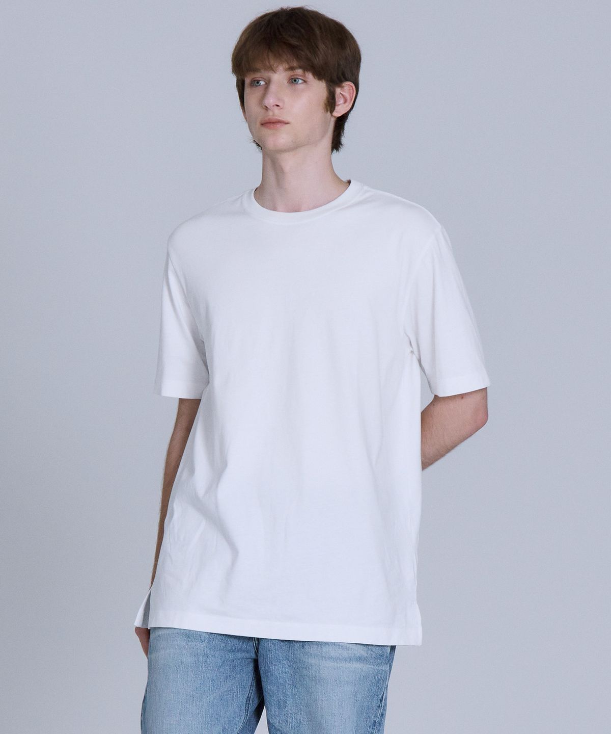 베이직하우스(BASIC HOUSE) UNI 레이어드 라운드 반팔티셔츠 화이트_일반기장(+4cm) LATS0104