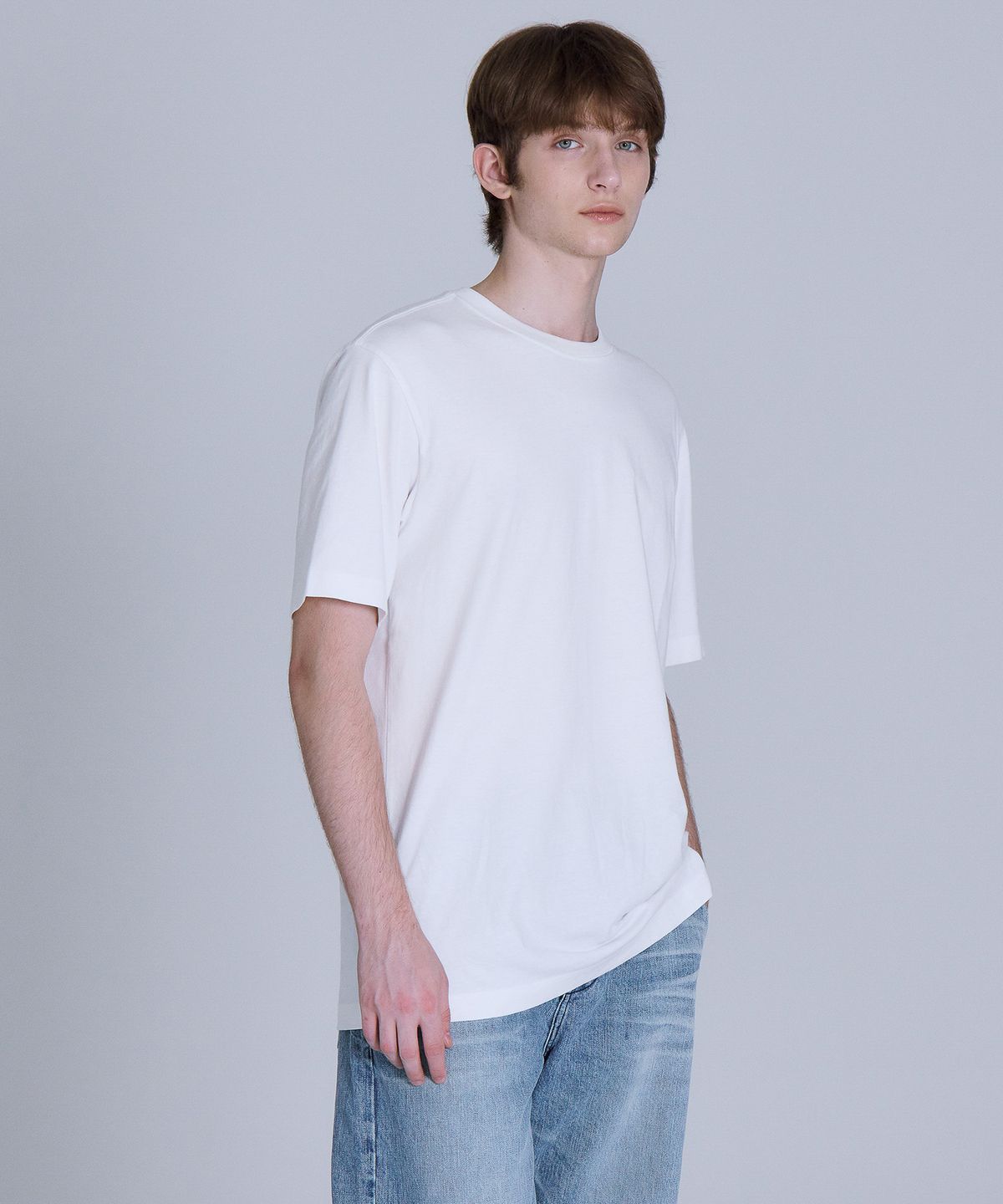 베이직하우스(BASIC HOUSE) UNI 레이어드 라운드 반팔티셔츠 화이트_일반기장(+4cm) LATS0104