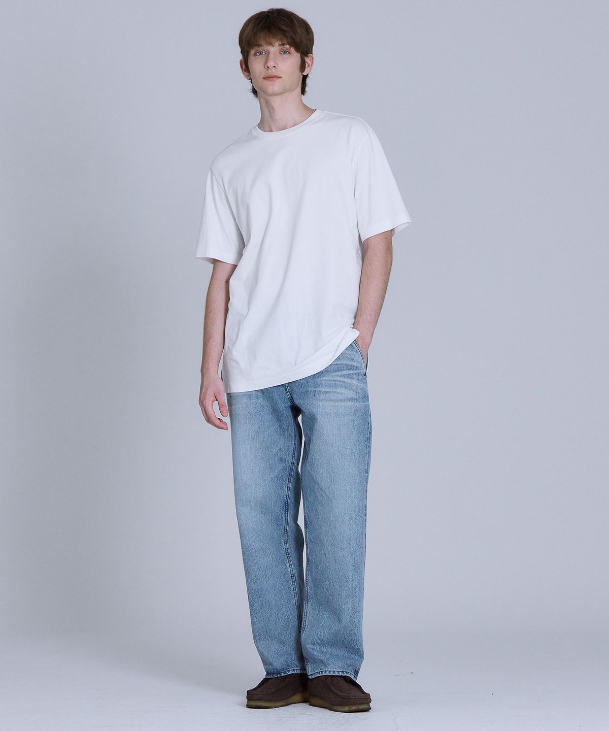 베이직하우스(BASIC HOUSE) UNI 레이어드 라운드 반팔티셔츠 화이트_일반기장(+4cm) LATS0104