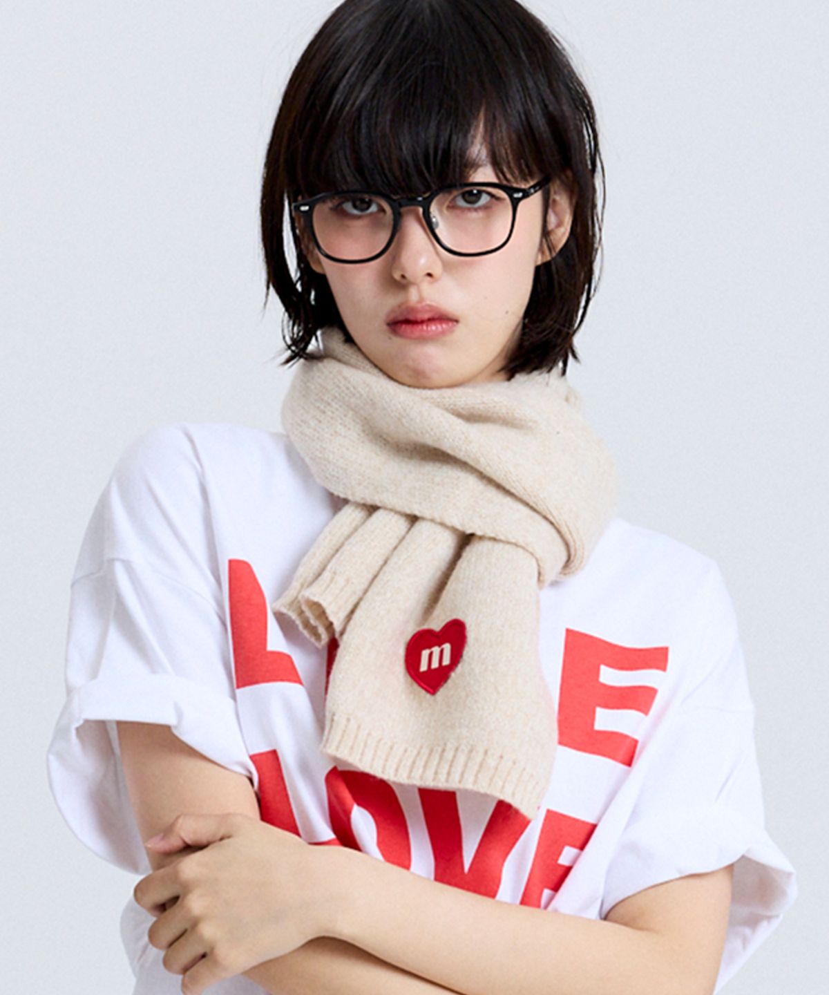 마크니(MACNI) LOVE M KNIT MUFFLER IVORY
