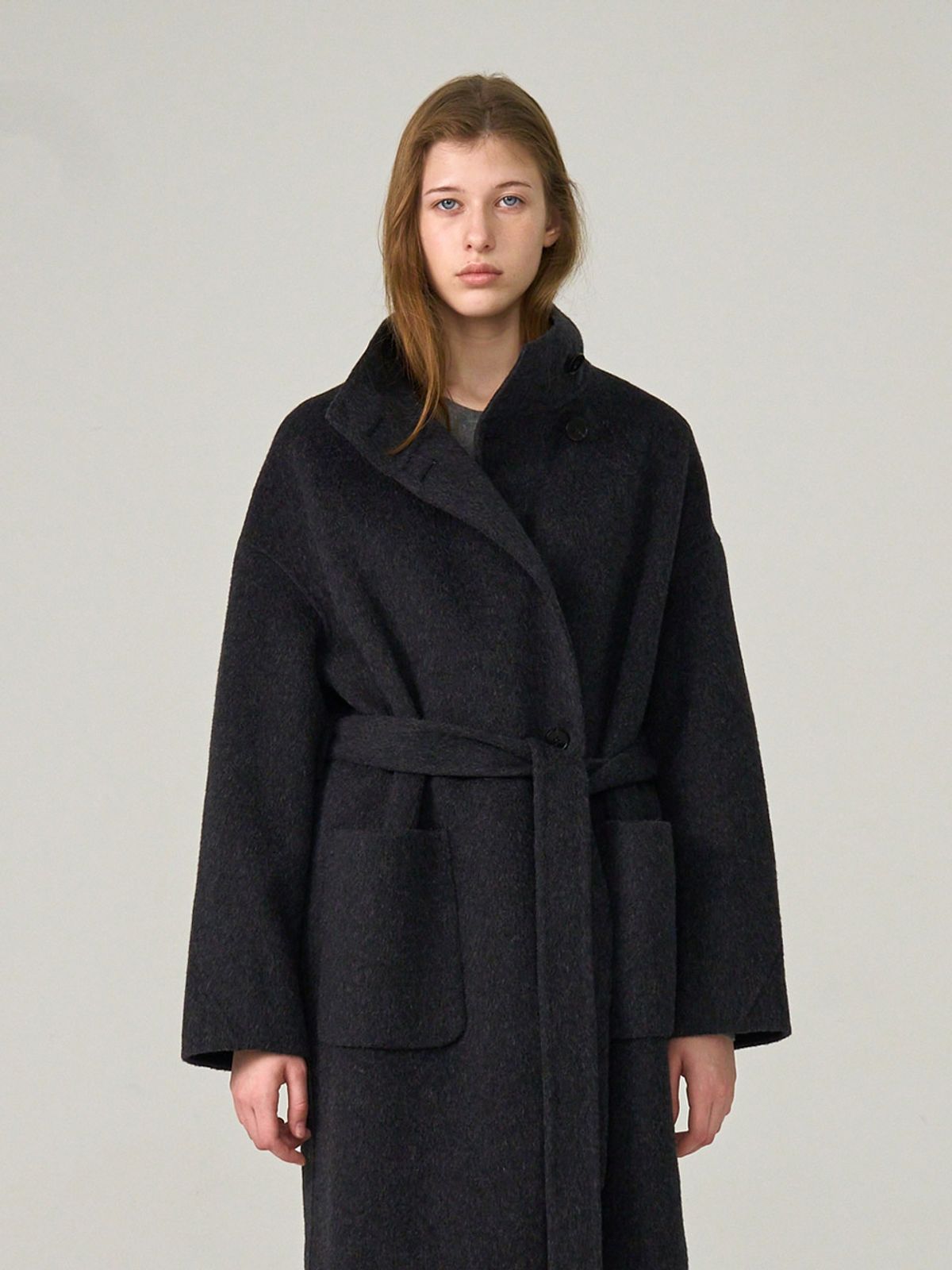 헌치(HUNCH) High-Neck Alpaca Mixed Spinning Belted Long Coat