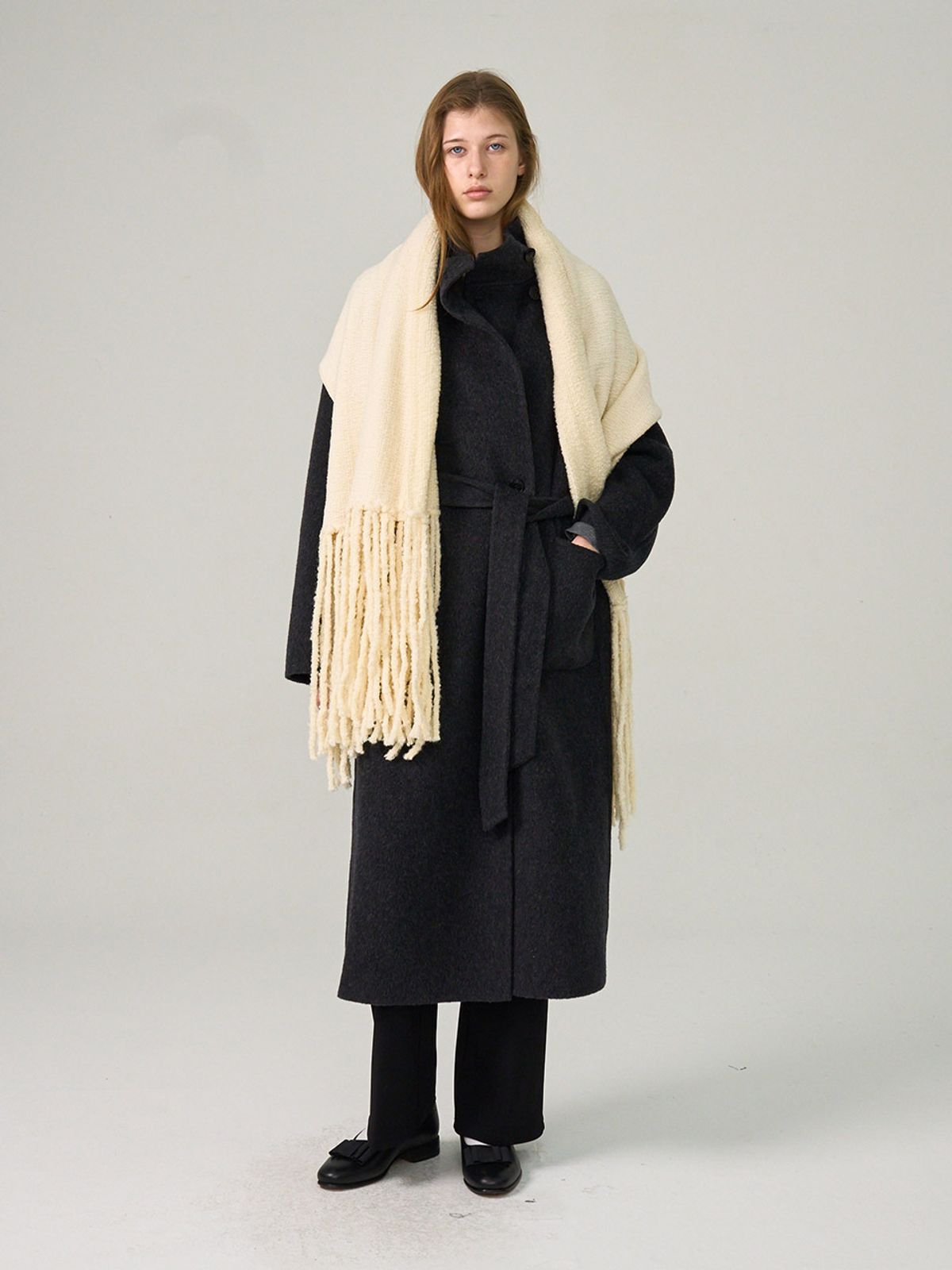 헌치(HUNCH) High-Neck Alpaca Mixed Spinning Belted Long Coat