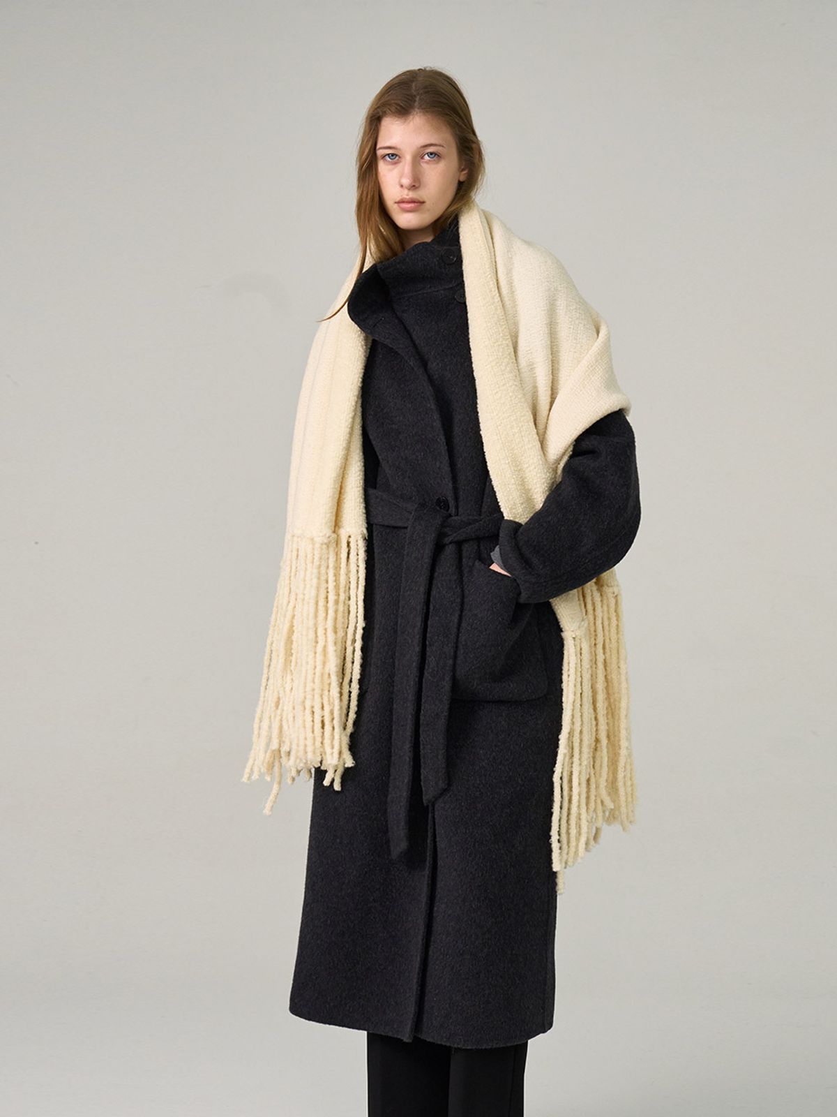 헌치(HUNCH) High-Neck Alpaca Mixed Spinning Belted Long Coat