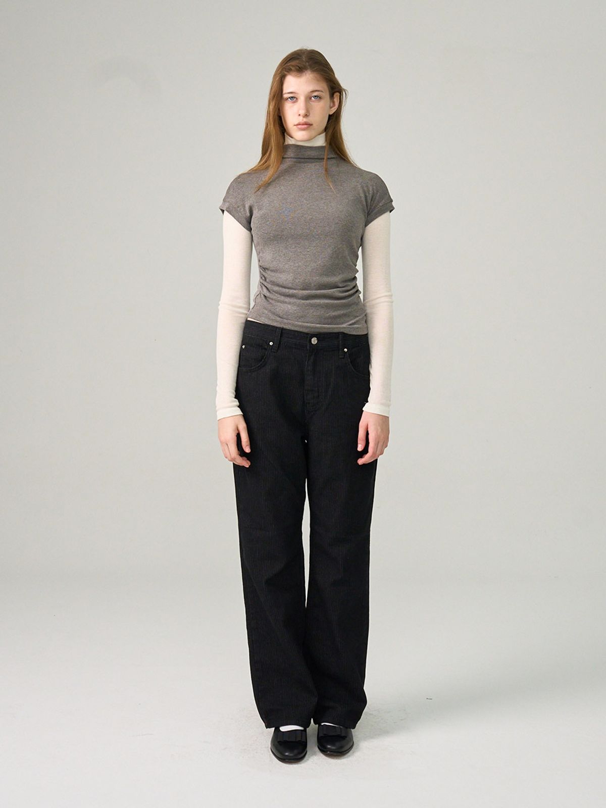헌치(HUNCH) Half-Neck Short-Sleeved Jersey Top (2color)