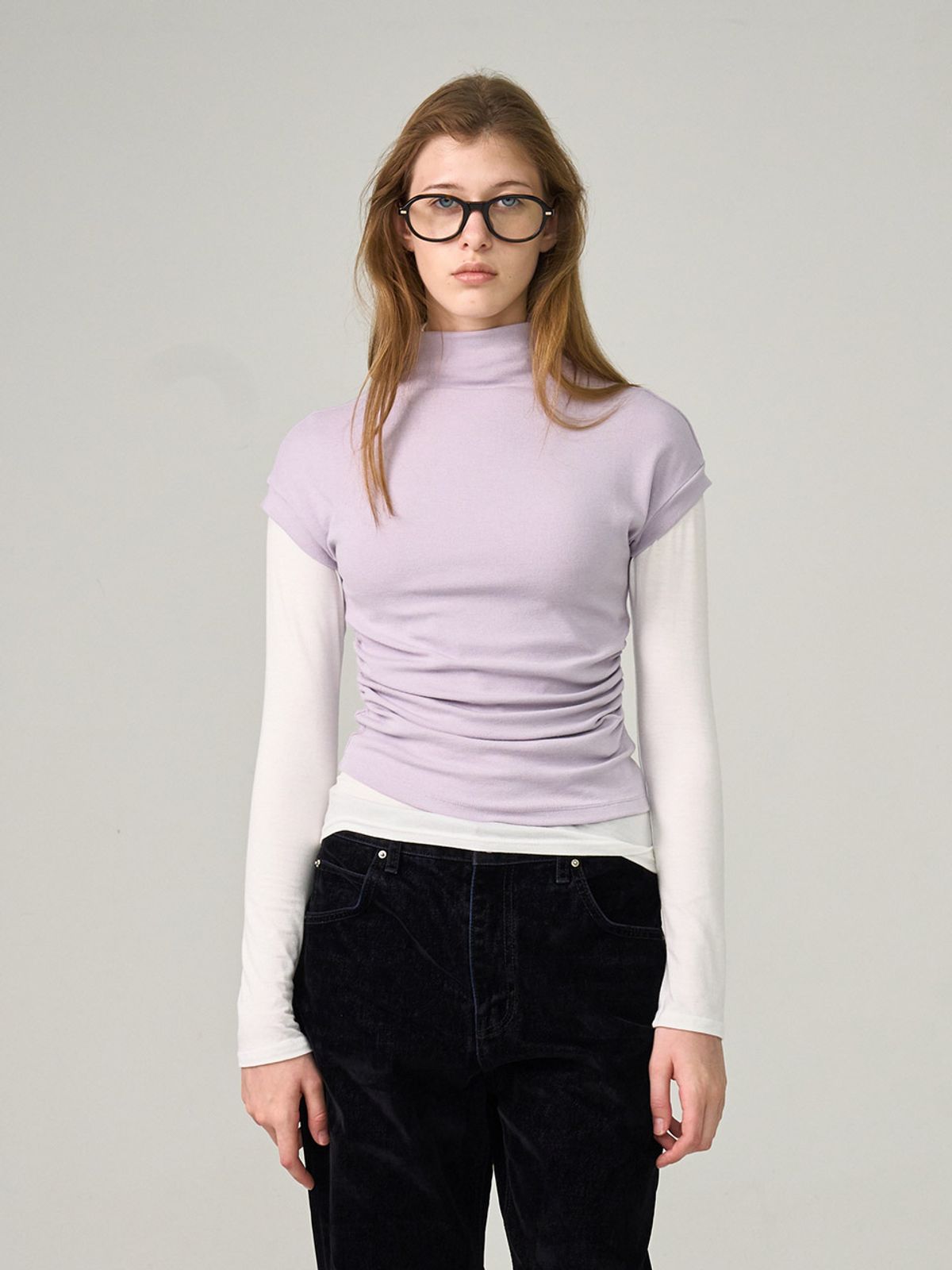 헌치(HUNCH) Half-Neck Short-Sleeved Jersey Top (2color)