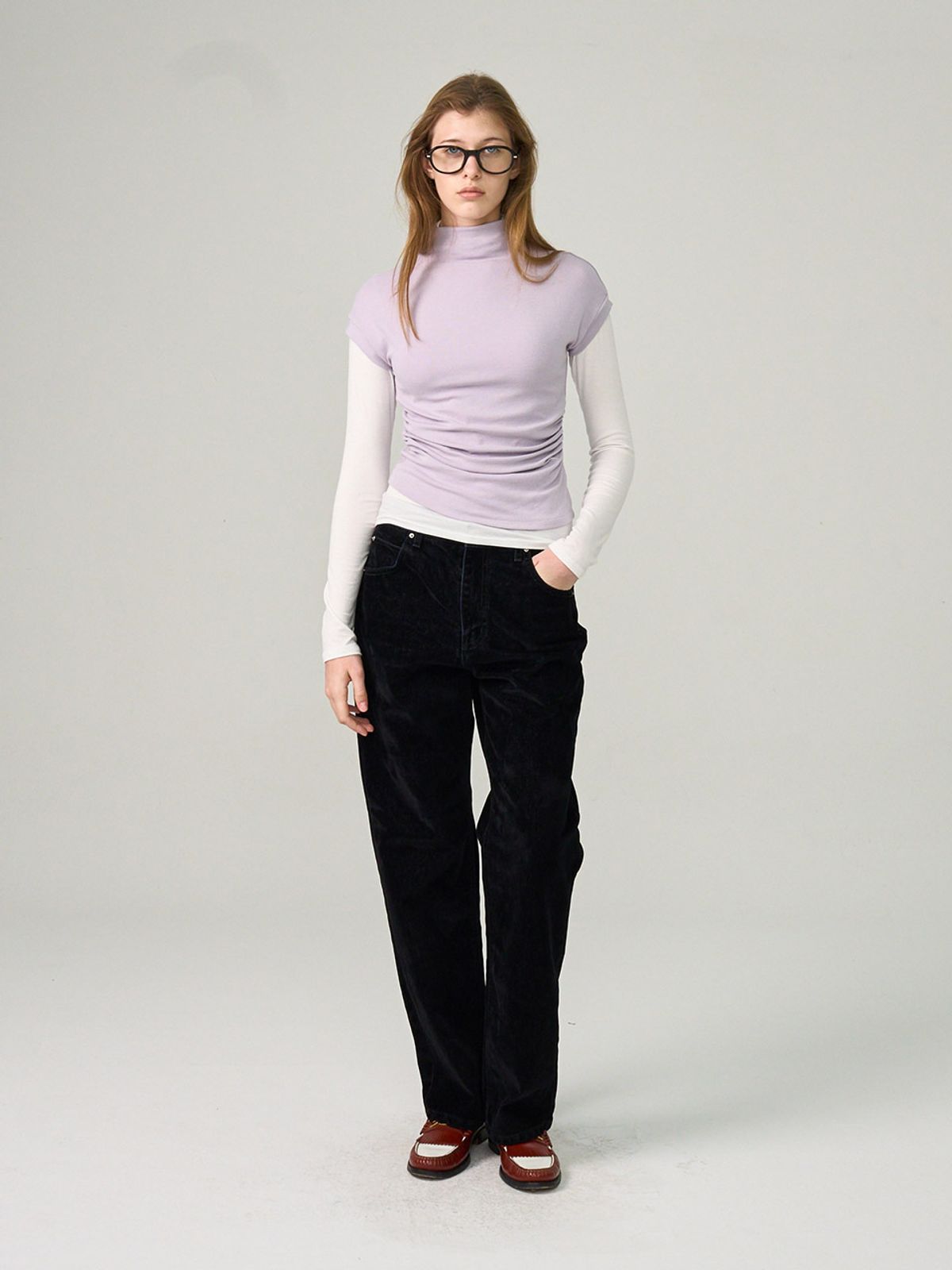 헌치(HUNCH) Half-Neck Short-Sleeved Jersey Top (2color)