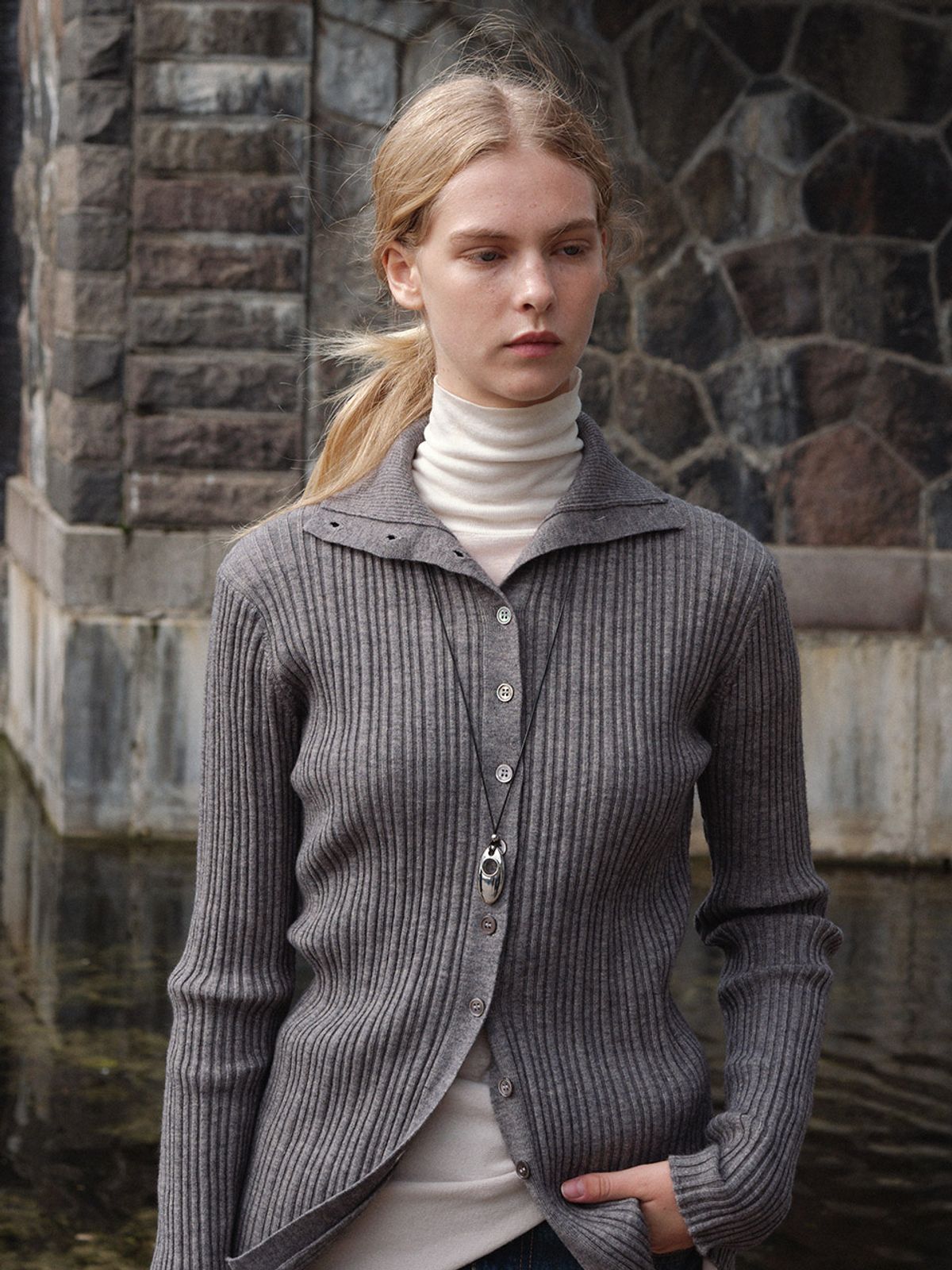 헌치(HUNCH) High Necked Collar Cardigan (2color)