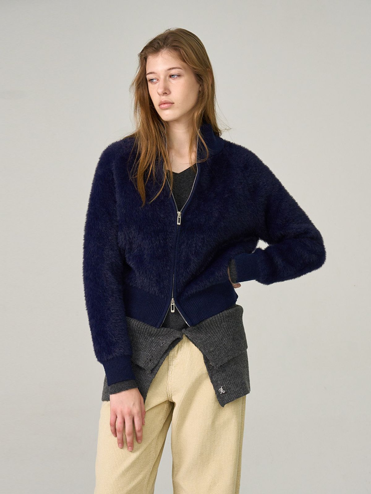 헌치(HUNCH) Soft Hairy Knit Zip-Up (2color)