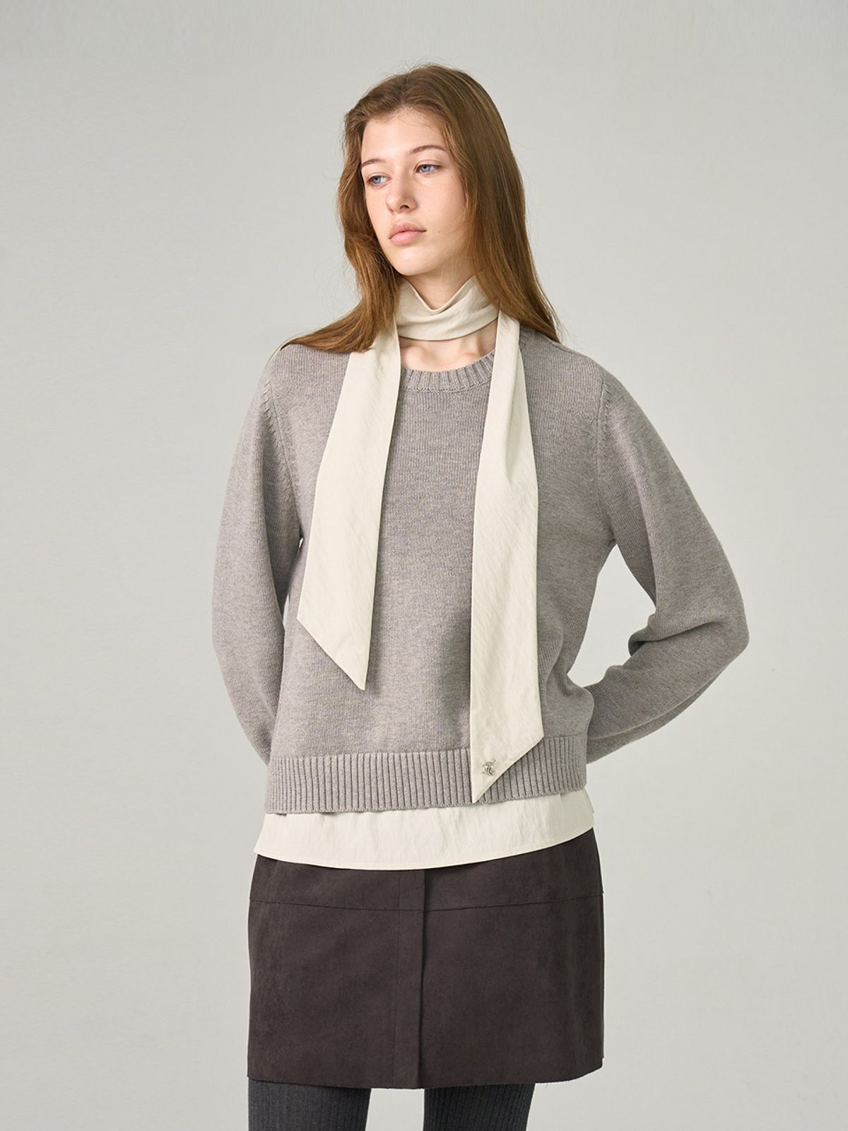 헌치(HUNCH) Tie Blouse Combi Knit (2color)