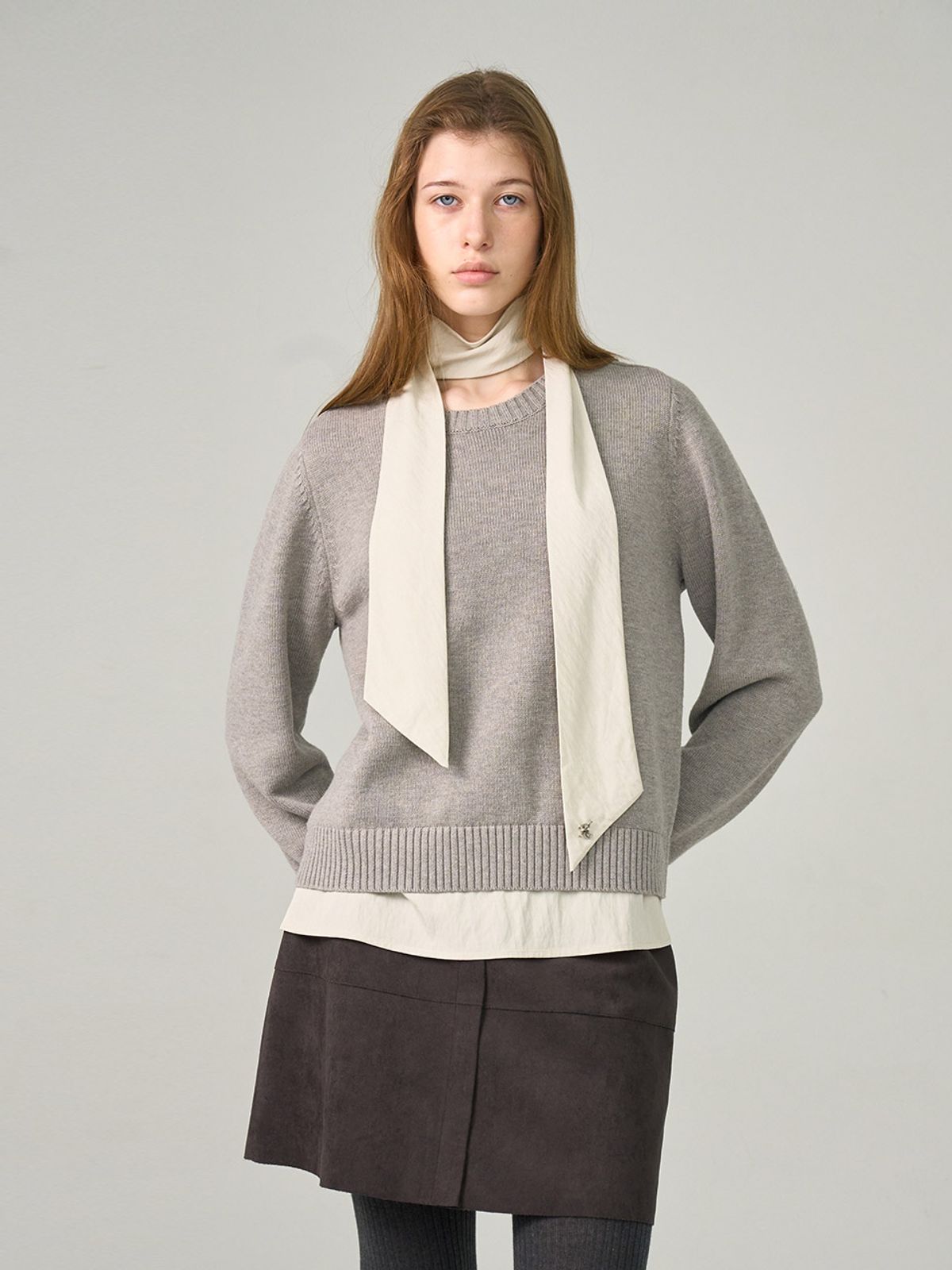 헌치(HUNCH) Tie Blouse Combi Knit (2color)