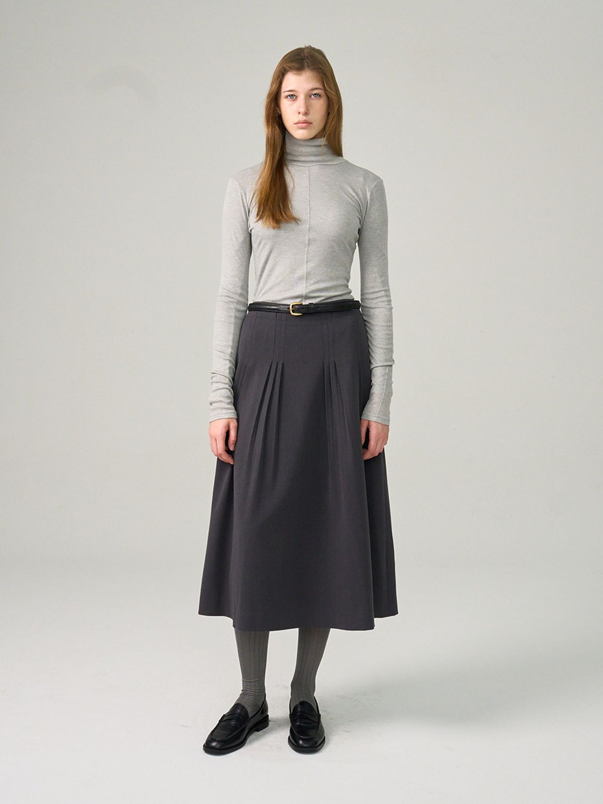 헌치(HUNCH) Soft Volume Tuck Detail Flare Skirt (2color)