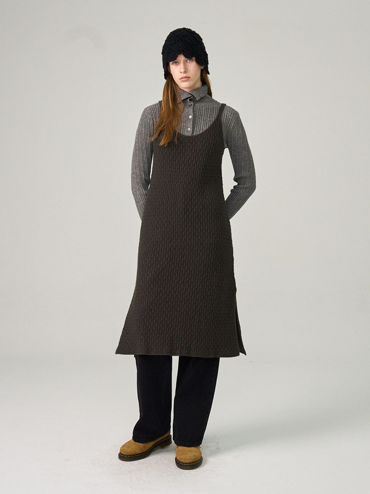 헌치(HUNCH) Teticulated Tissue Long Knit Dress (2color)