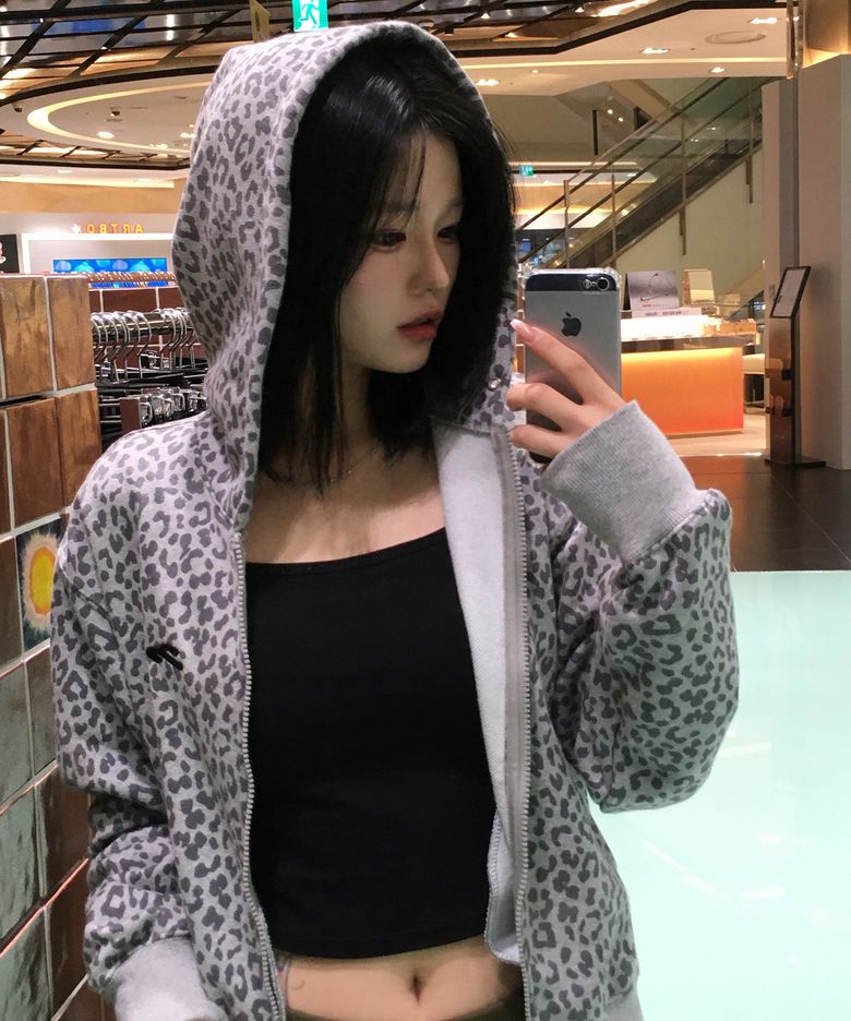 아일렛 후드집업 (레오파드 그레이)