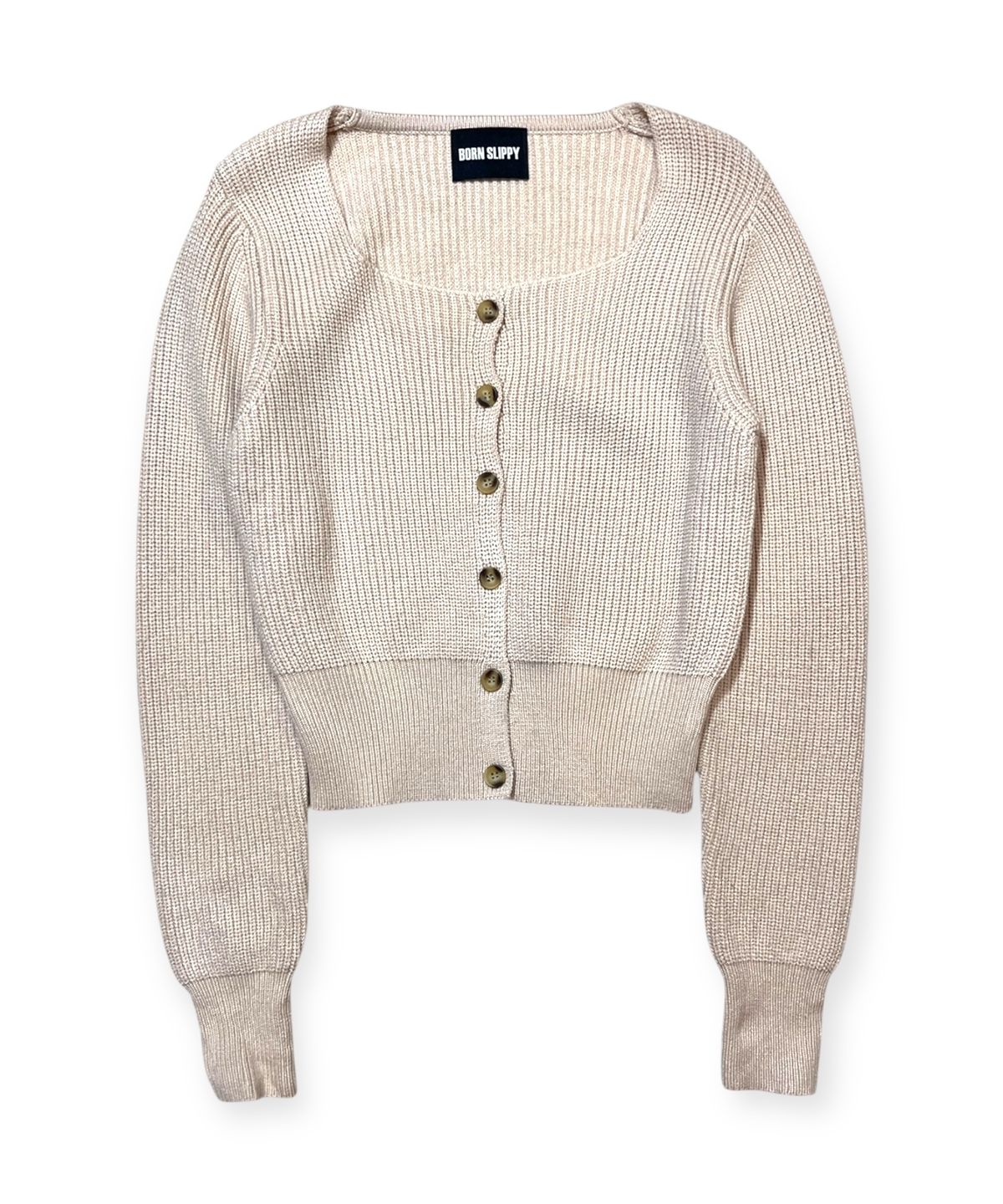 본슬리피(BORN SLIPPY) Soft Square Neck Crop Knit Cardigan (Beige)