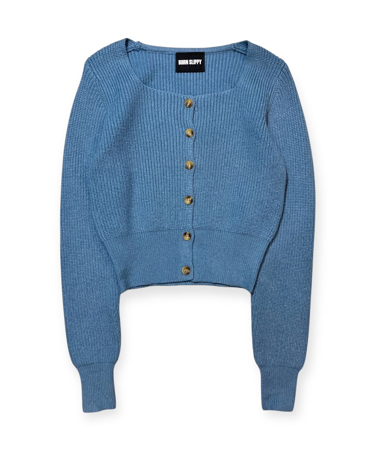 본슬리피(BORN SLIPPY) Soft Square Neck Crop Knit Cardigan (Blue)