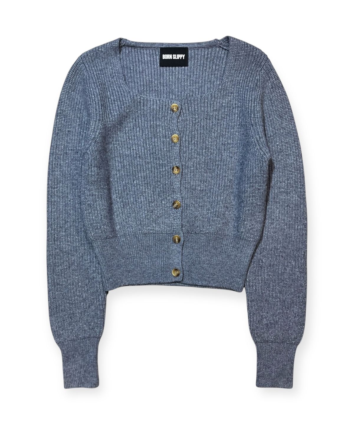 본슬리피(BORN SLIPPY) Soft Square Neck Crop Knit Cardigan (Gray)
