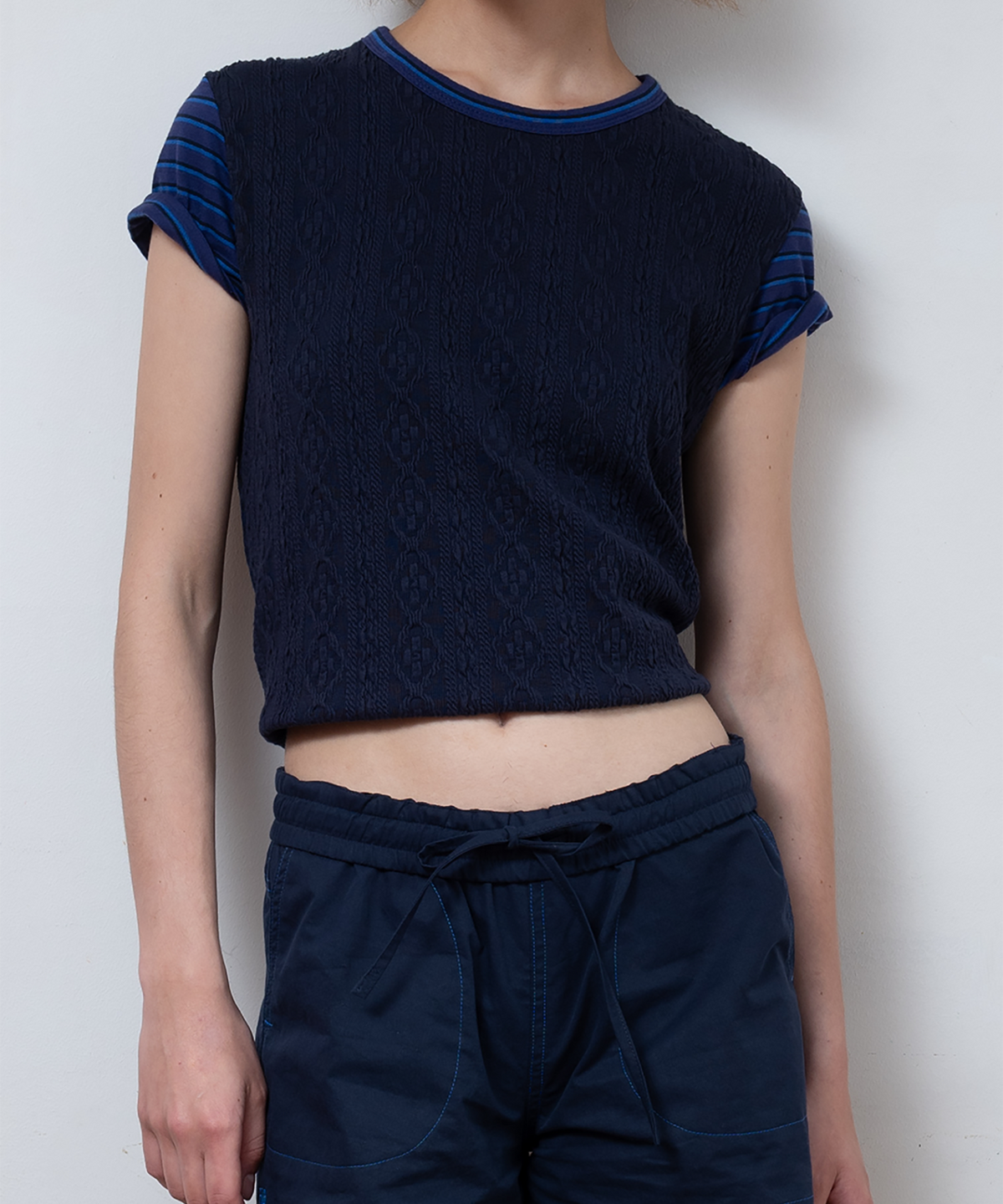 파버(FABEUR) STRIPE COLOR SCHEME T-SHIRT (PURPLE/NAVY)
