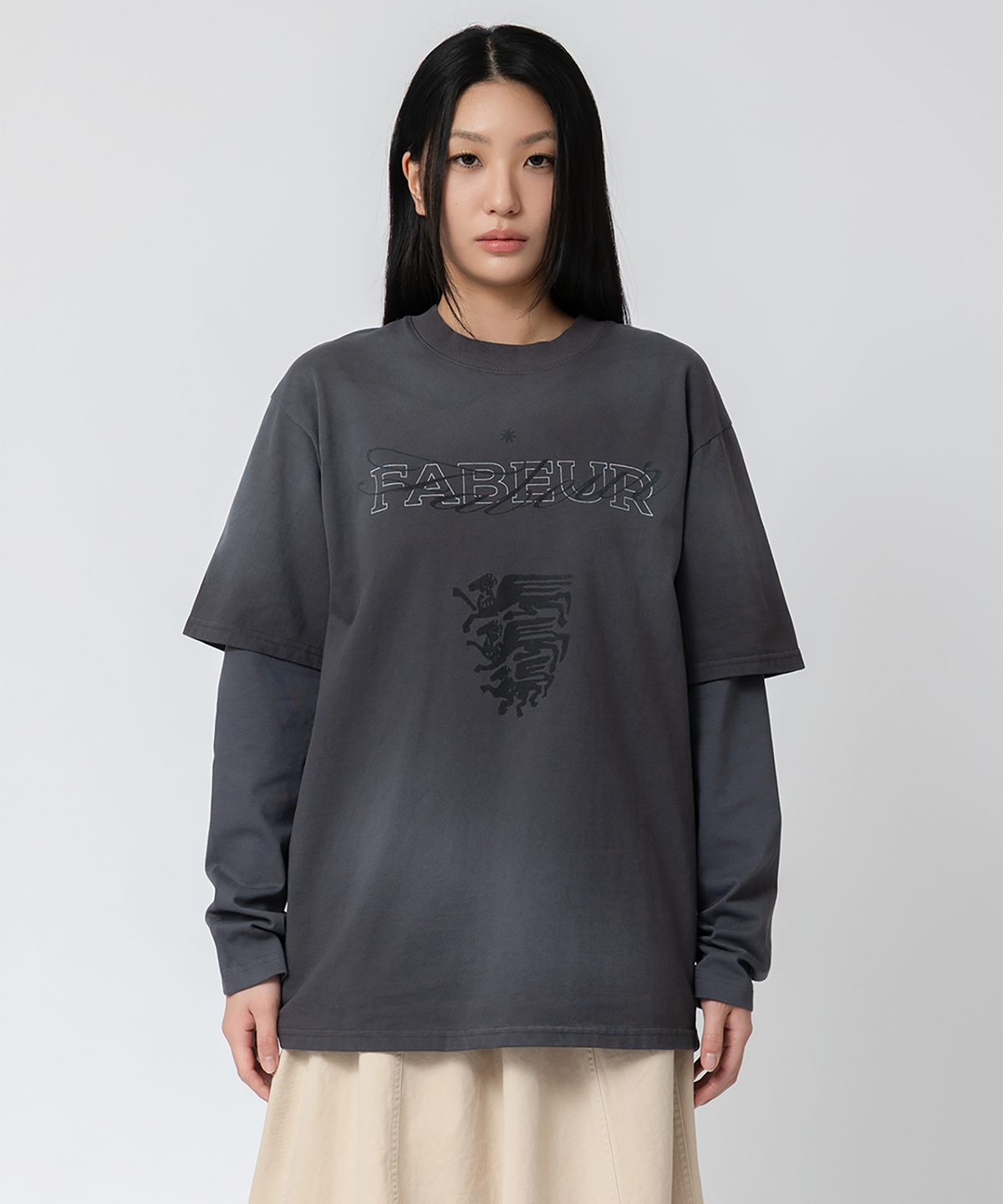 파버(FABEUR) WASHED GRAPHIC T-SHIRT (CHARCOAL)