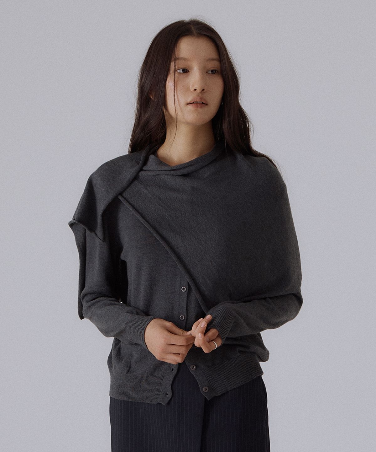 실른(SILN) Cascade shawl knit cardigan (CHARCOAL)