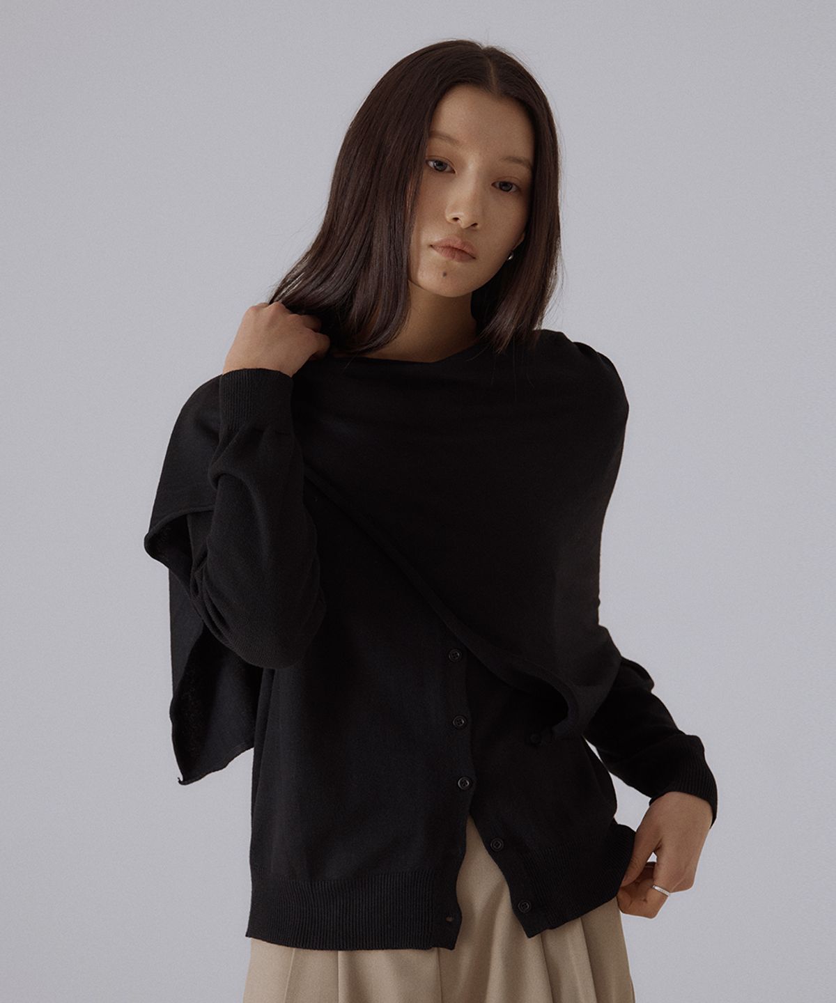 실른(SILN) Cascade shawl knit cardigan (BLACK)