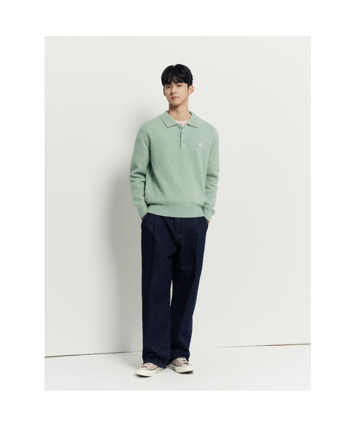 빈폴 멘(BEANPOLE MEN) 푸즈예티 칼라넥 니트  라이트 그린