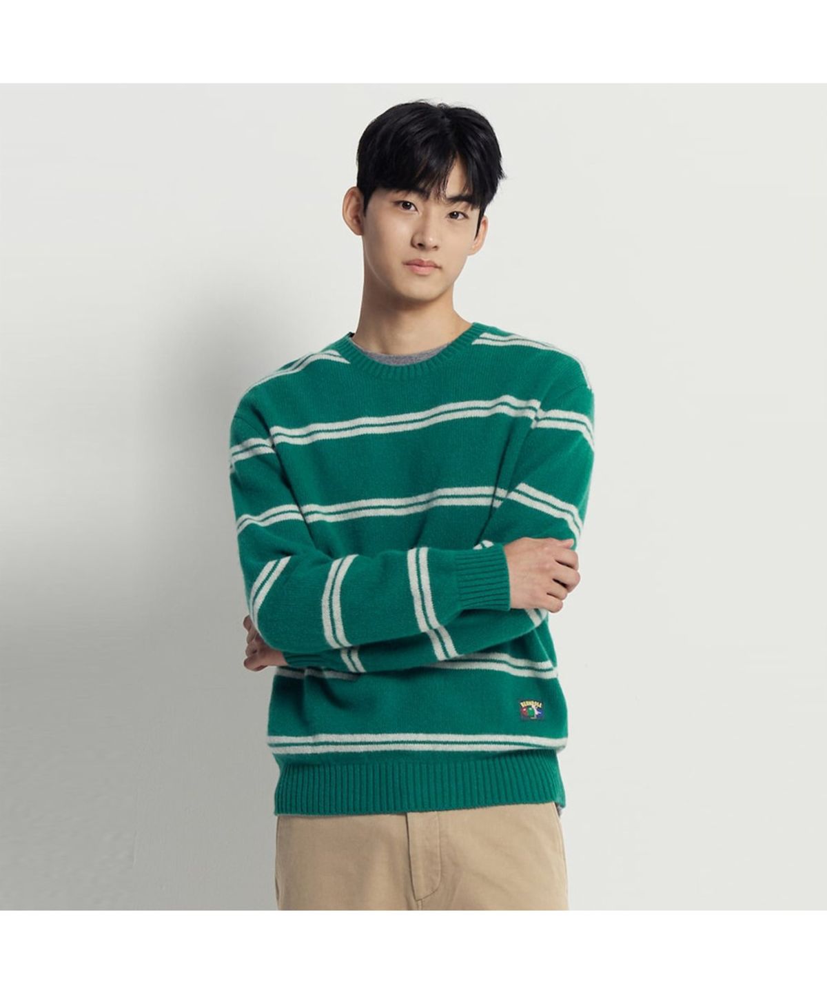 빈폴 멘(BEANPOLE MEN) 푸즈예티 스트라이프 니트  그린