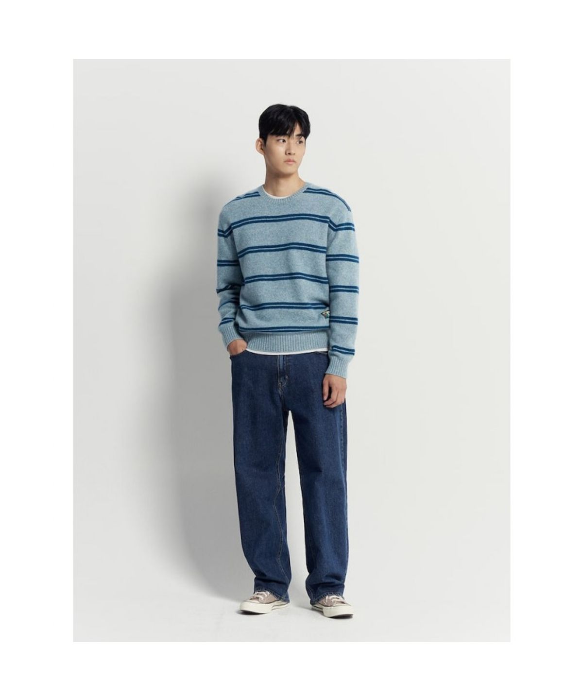 빈폴 멘(BEANPOLE MEN) 푸즈예티 스트라이프 니트  스카이 블루