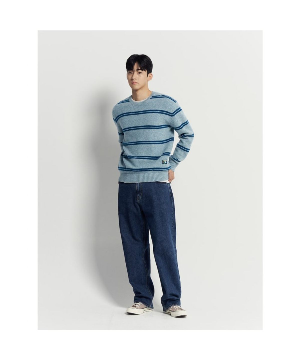 빈폴 멘(BEANPOLE MEN) 푸즈예티 스트라이프 니트  스카이 블루