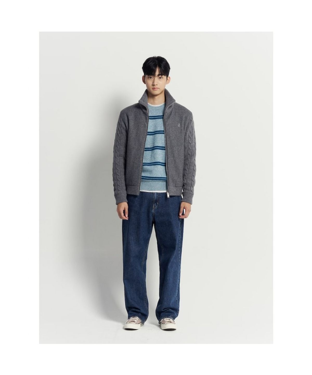 빈폴 멘(BEANPOLE MEN) 푸즈예티 스트라이프 니트  스카이 블루