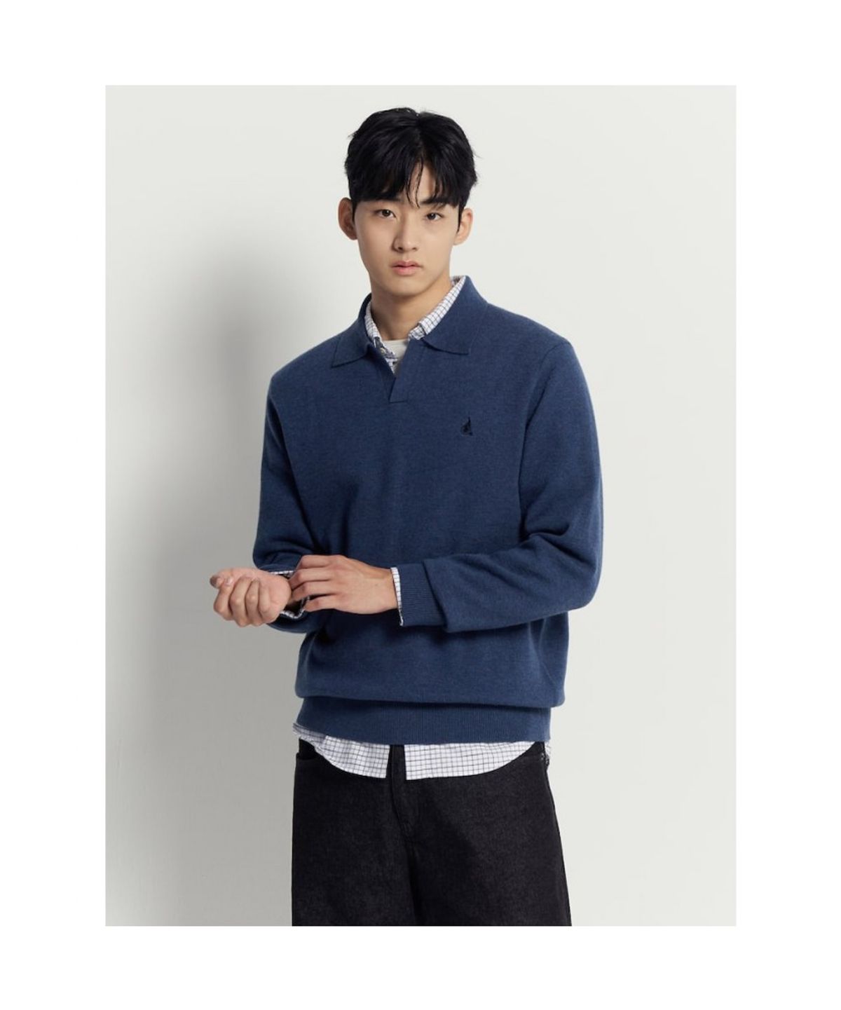 빈폴 멘(BEANPOLE MEN) 베럴비 오픈 칼라넥 니트  블루