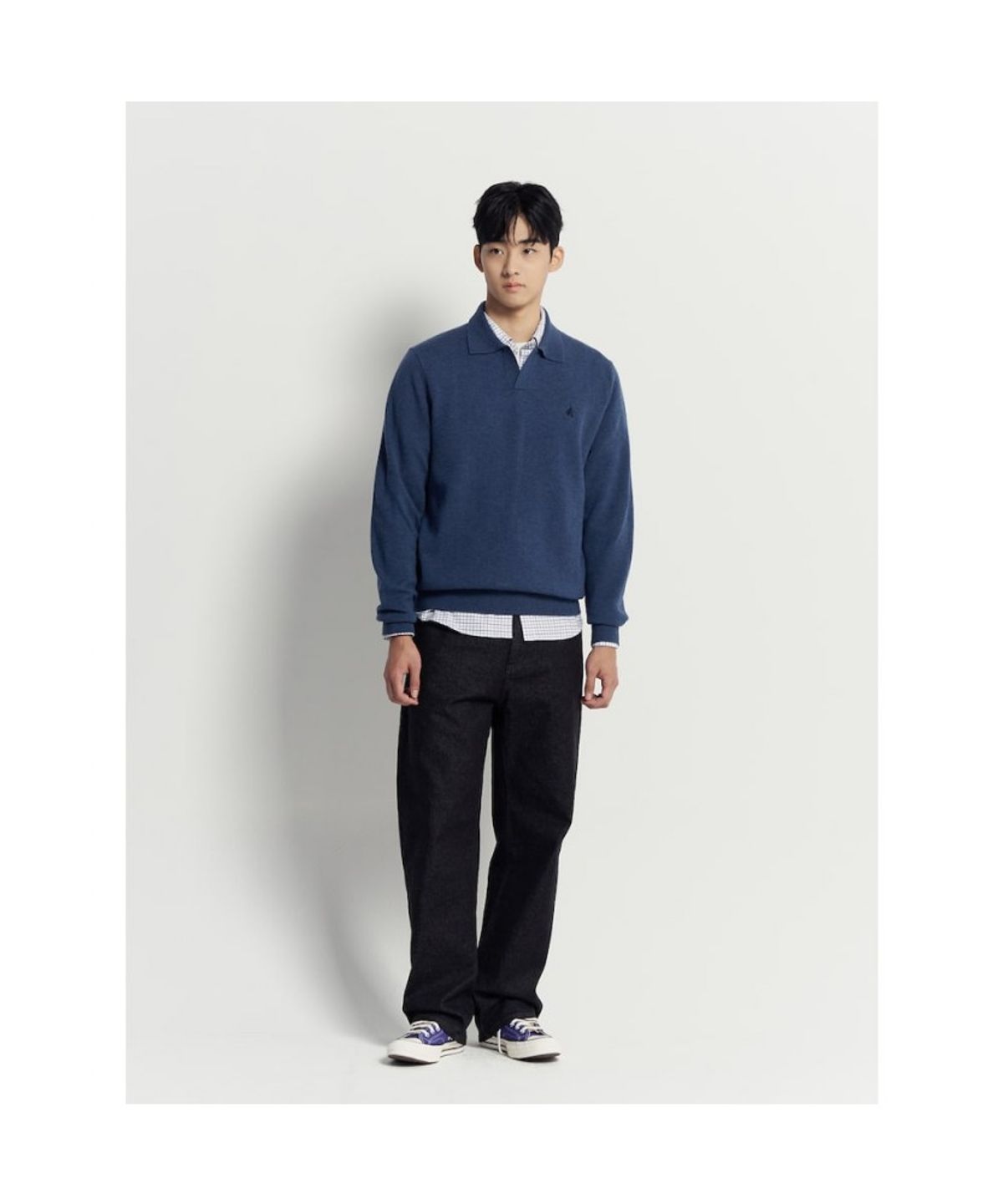 빈폴 멘(BEANPOLE MEN) 베럴비 오픈 칼라넥 니트  블루