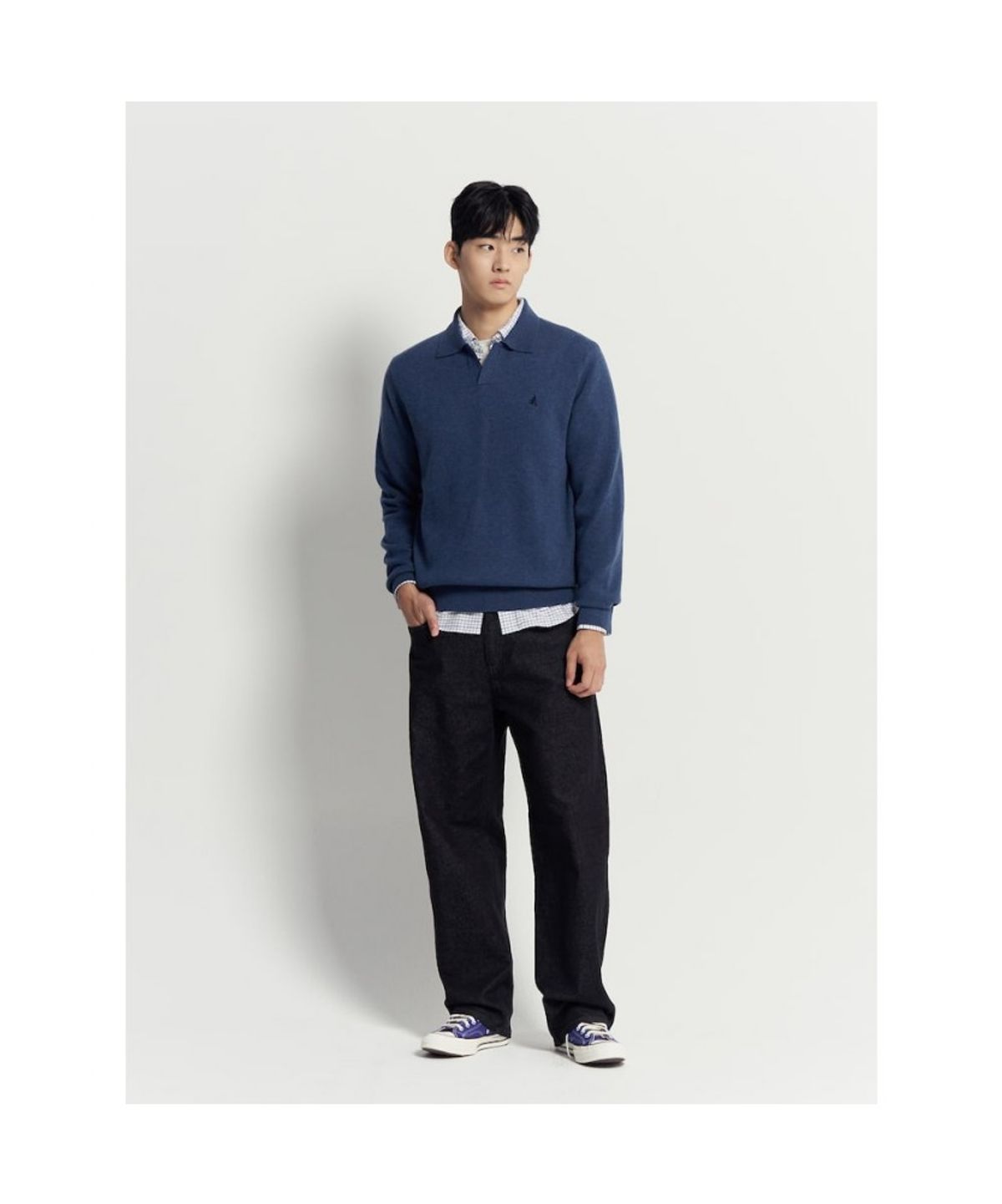 빈폴 멘(BEANPOLE MEN) 베럴비 오픈 칼라넥 니트  블루