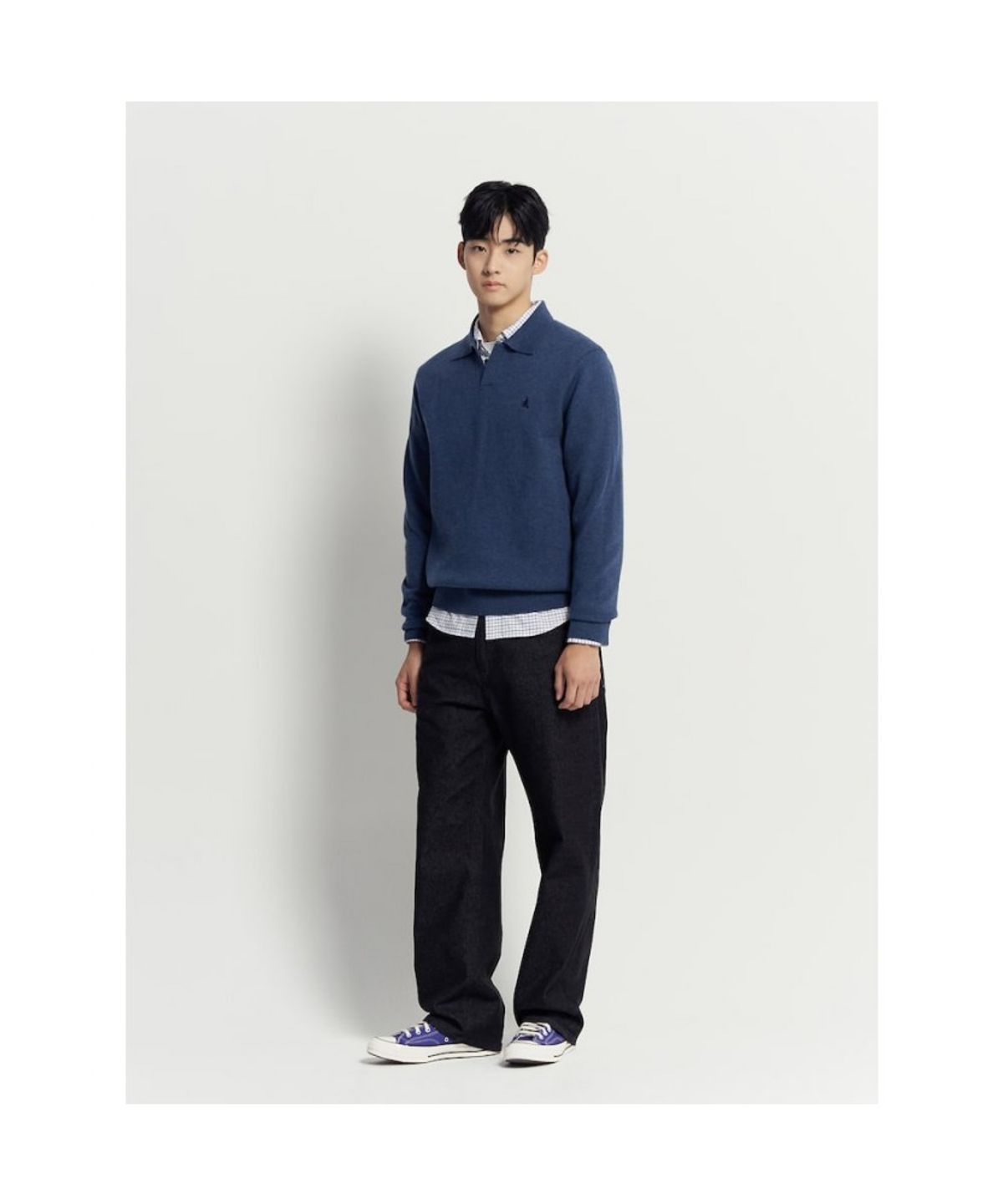 빈폴 멘(BEANPOLE MEN) 베럴비 오픈 칼라넥 니트  블루