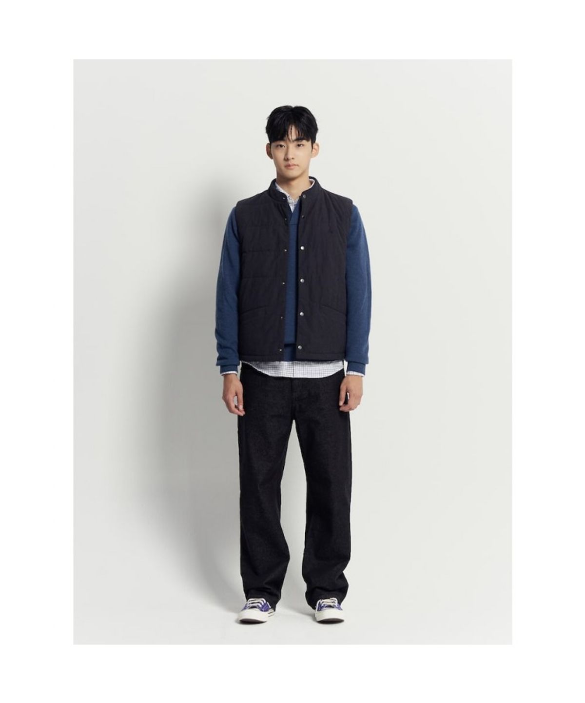 빈폴 멘(BEANPOLE MEN) 베럴비 오픈 칼라넥 니트  블루