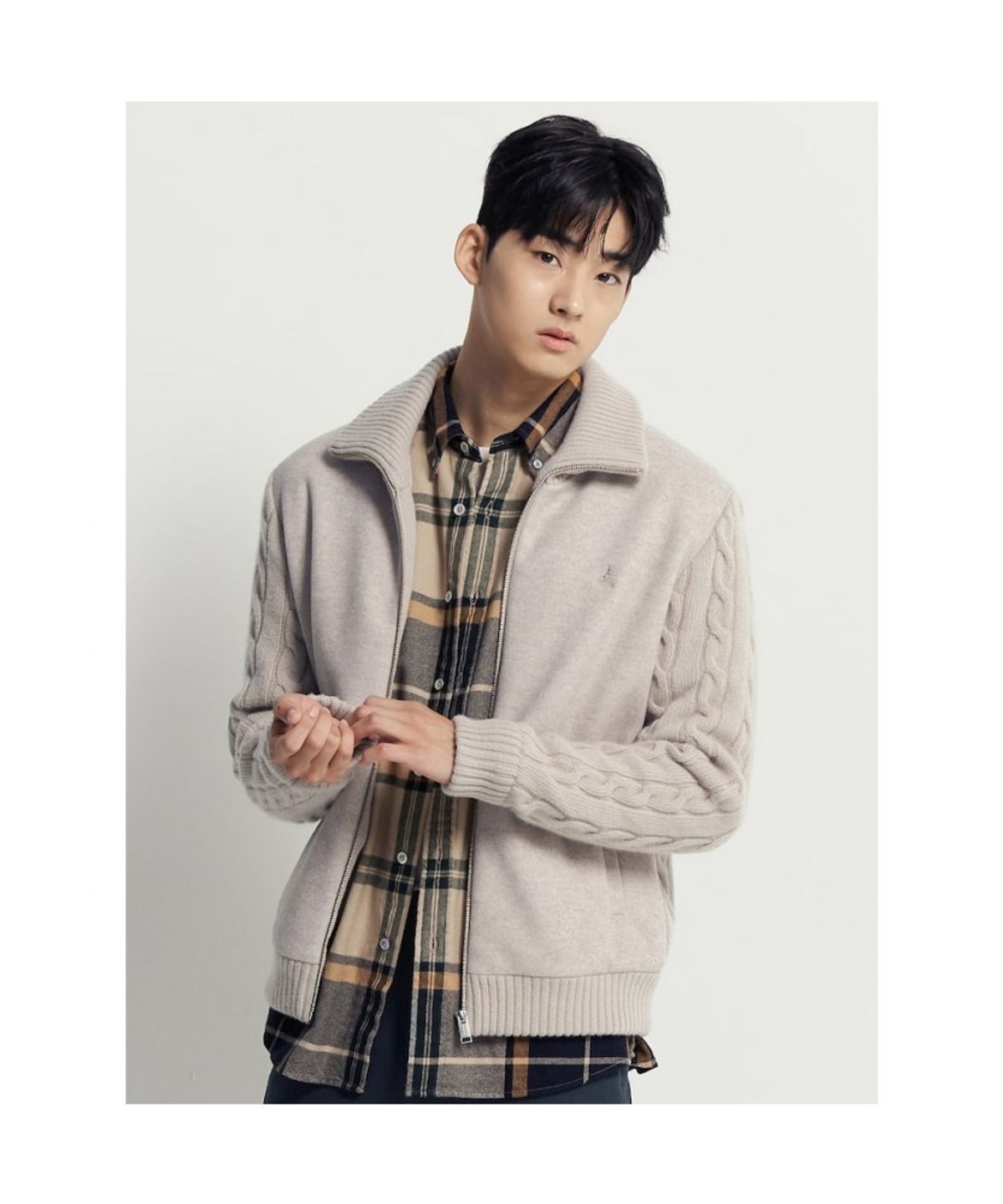 빈폴 멘(BEANPOLE MEN) 케이블 믹스 아우터형 카디건  베이지