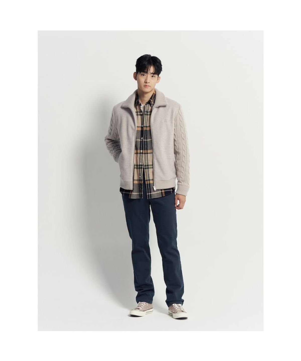 빈폴 멘(BEANPOLE MEN) 케이블 믹스 아우터형 카디건  베이지