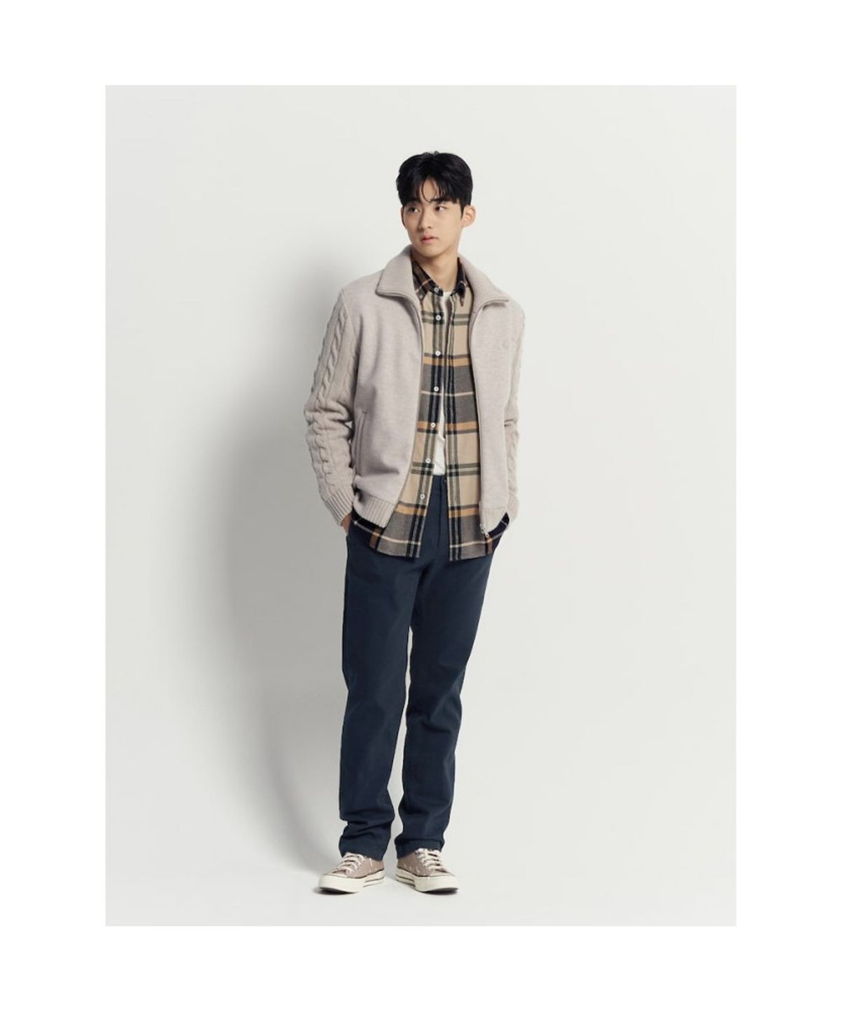 빈폴 멘(BEANPOLE MEN) 케이블 믹스 아우터형 카디건  베이지