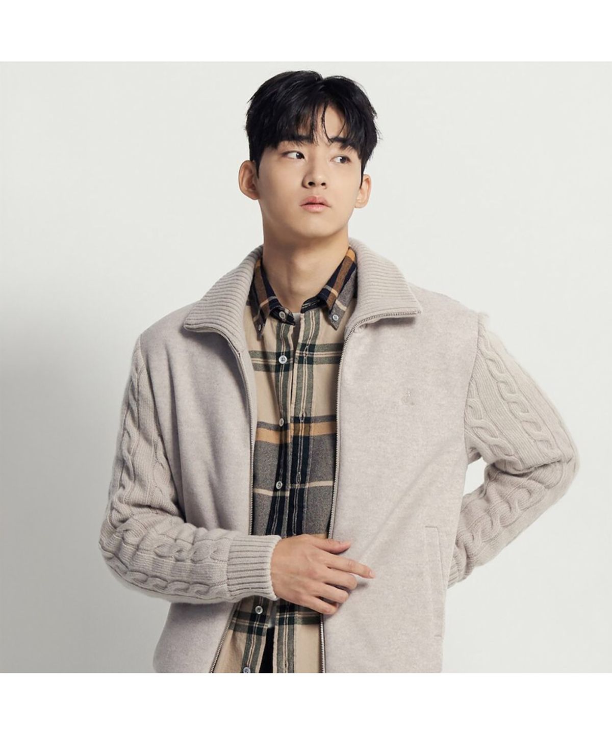 빈폴 멘(BEANPOLE MEN) 케이블 믹스 아우터형 카디건  베이지