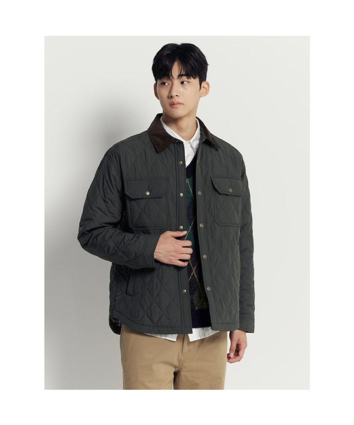 빈폴 멘(BEANPOLE MEN) 다이아 퀼팅 패딩 셔츠  카키