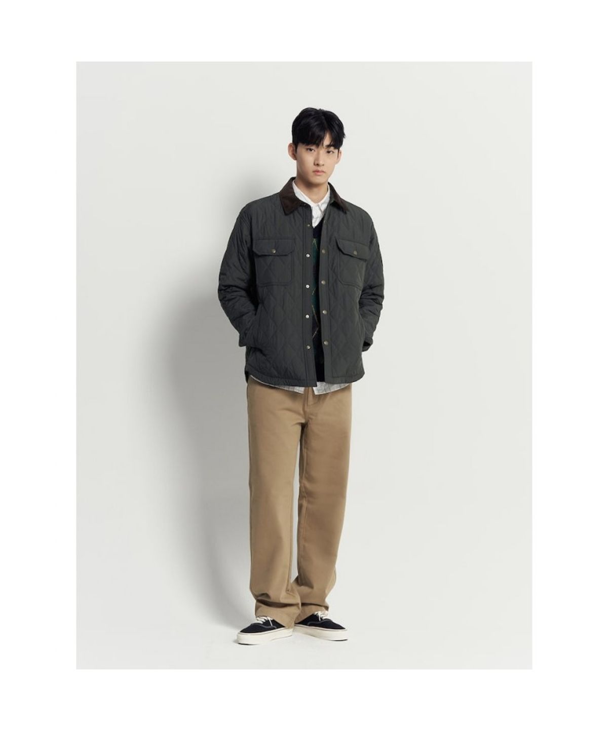 빈폴 멘(BEANPOLE MEN) 다이아 퀼팅 패딩 셔츠  카키
