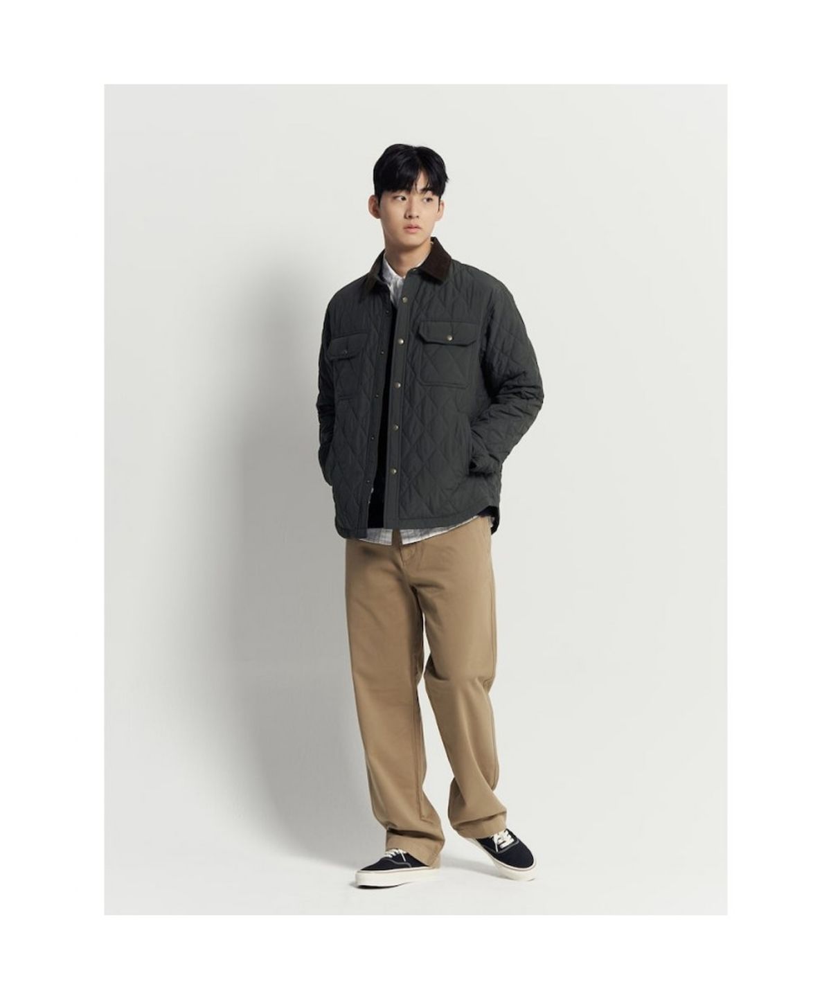 빈폴 멘(BEANPOLE MEN) 다이아 퀼팅 패딩 셔츠  카키