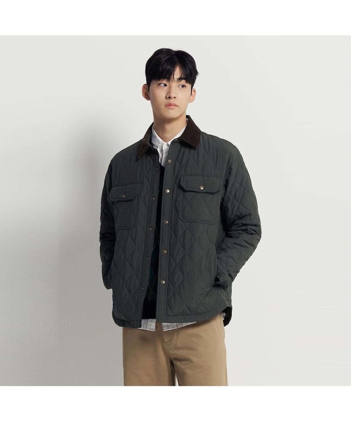 빈폴 멘(BEANPOLE MEN) 다이아 퀼팅 패딩 셔츠  카키