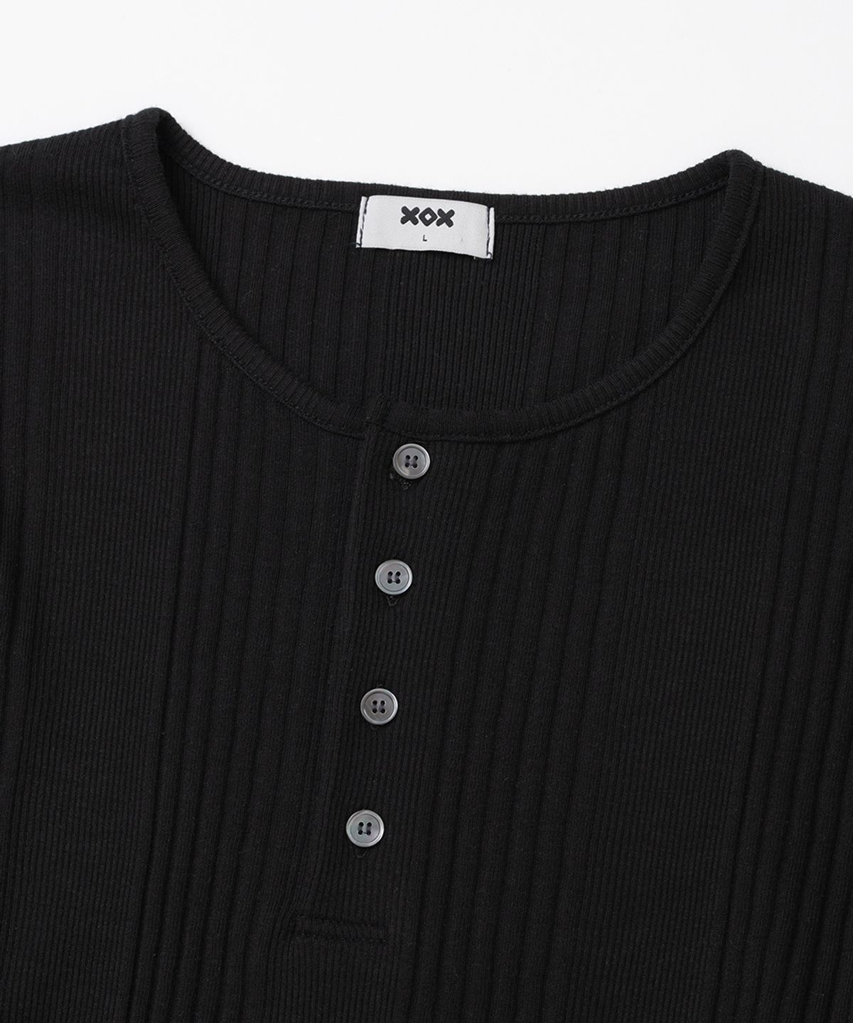 엑스오엑스(XOX) 리브드 헨리넥 긴팔 티셔츠[BLACK]
